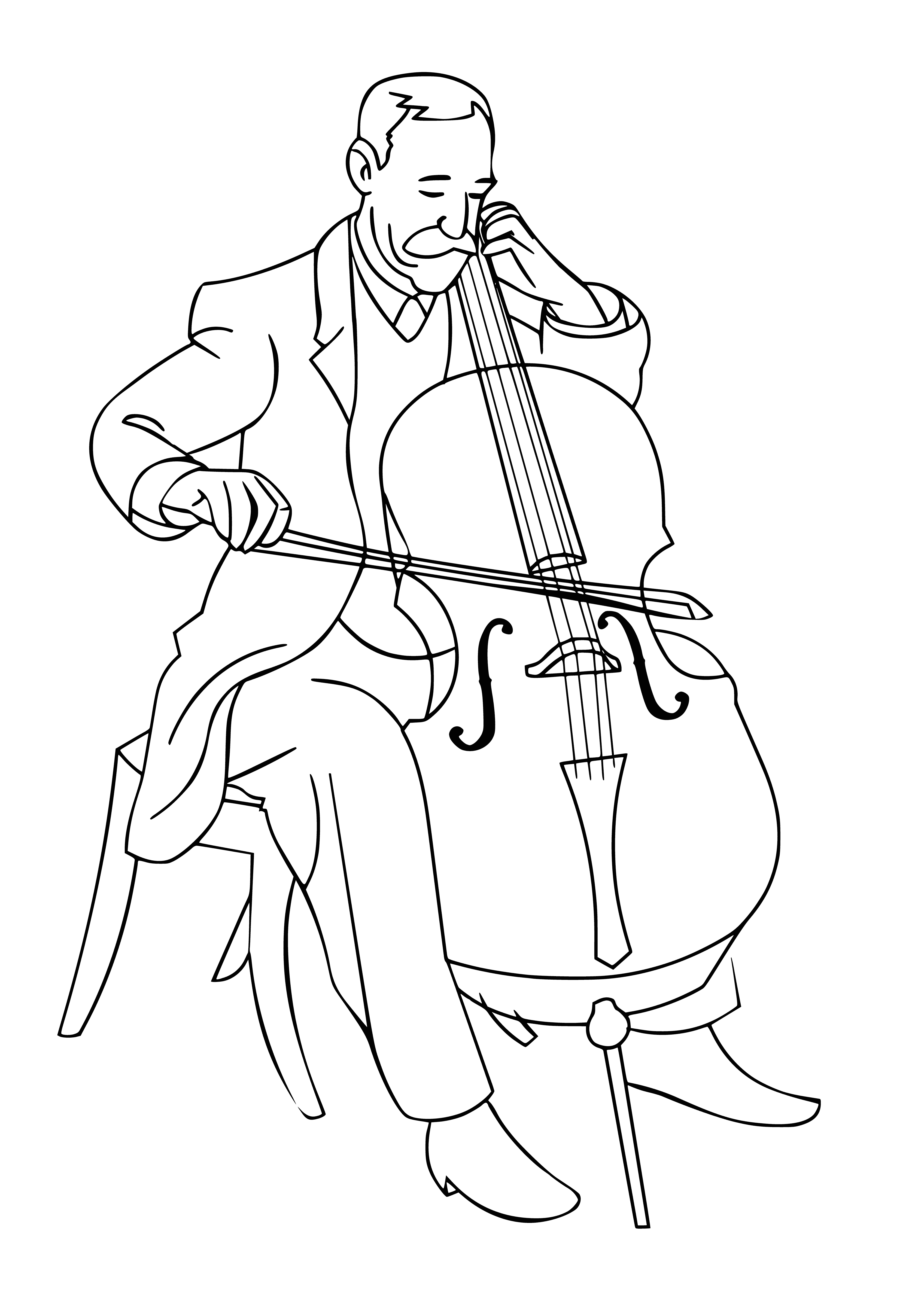 coloring page: Person is playing a gentle melody.

Person strums cello, playing peaceful melody while admiring the instrument.