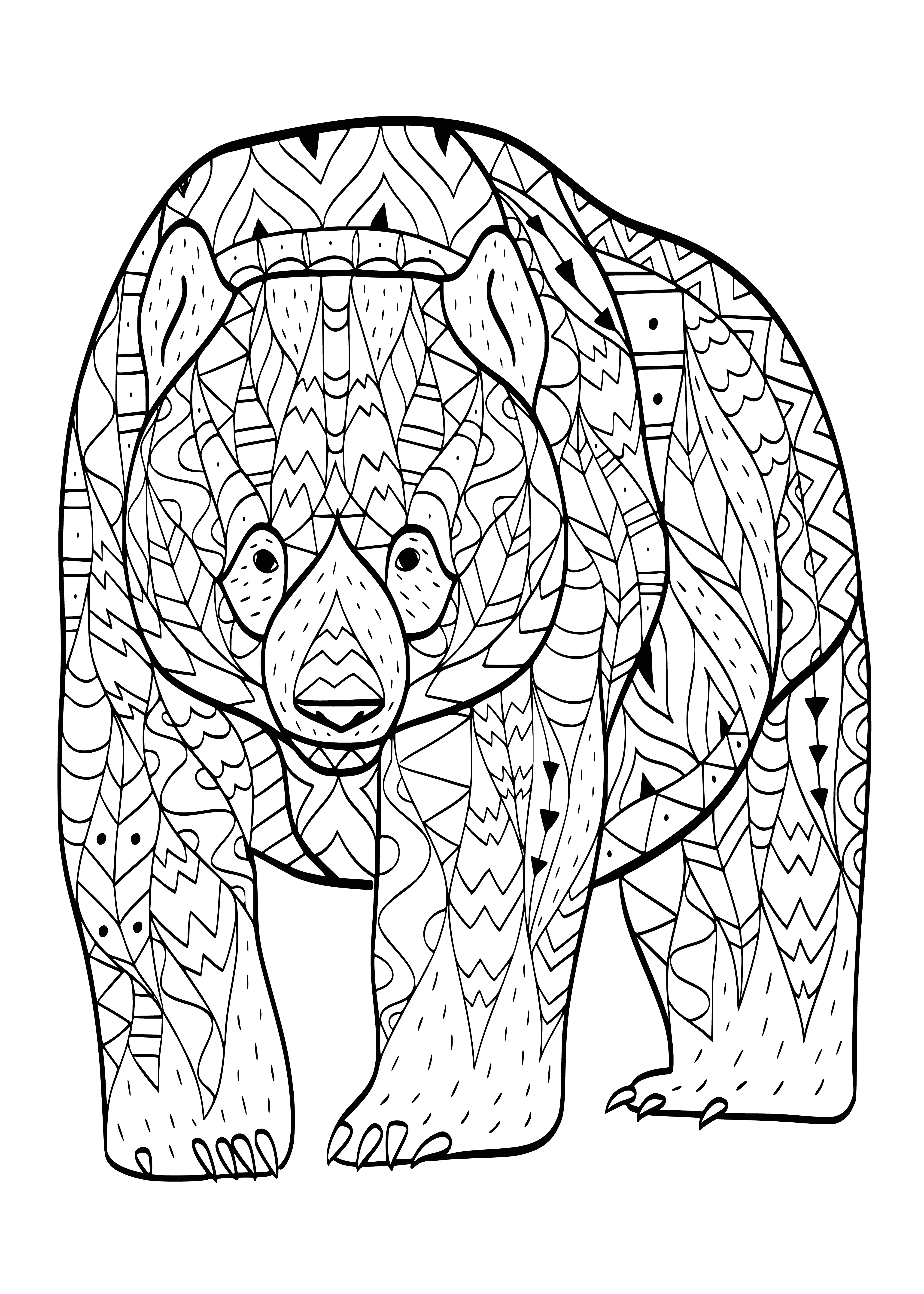 coloring page: Bear stands on hind legs, arms outstretched, mouth open & tongue out; eyes closed. #coloring #bear