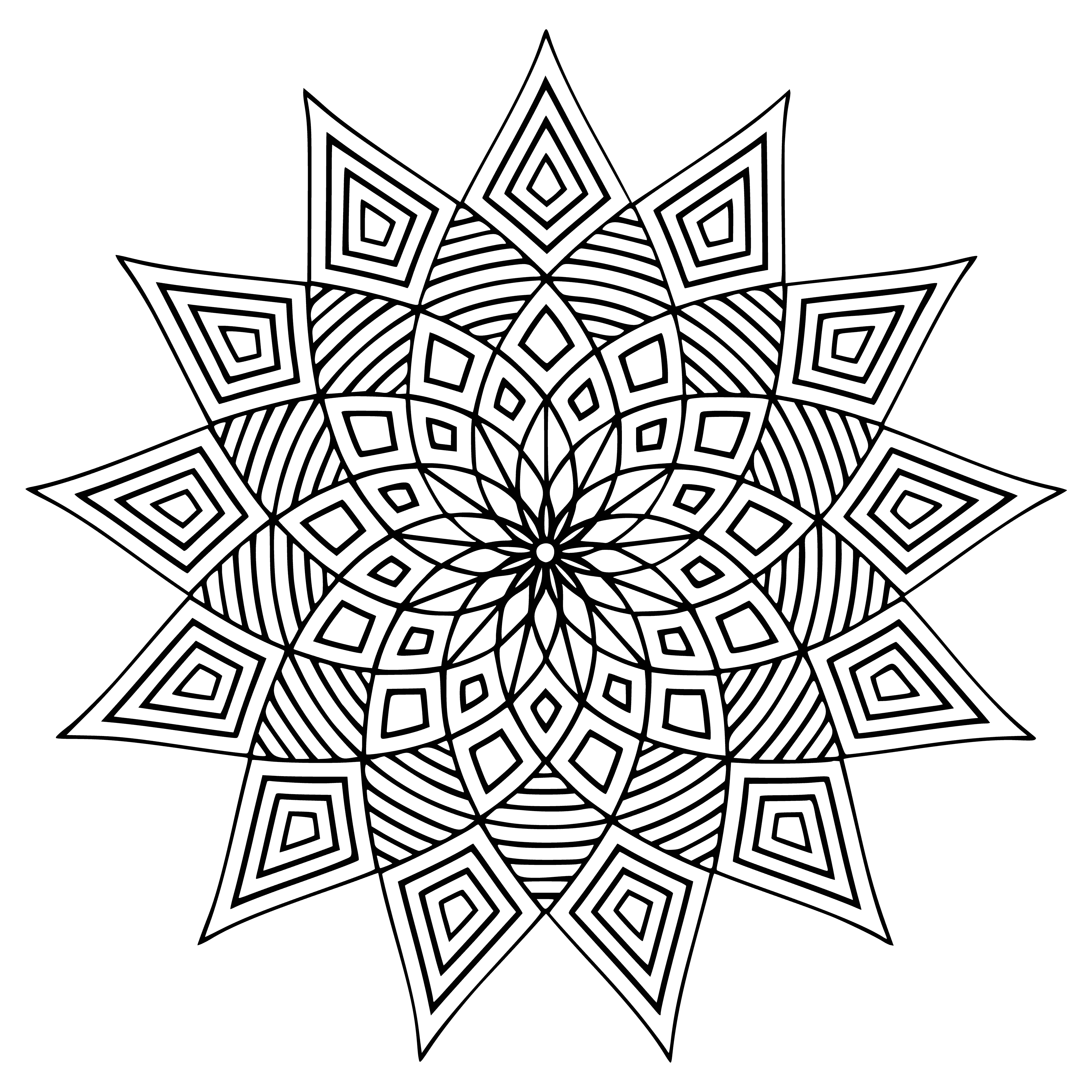 coloring page: Beautiful mandala to color - intricate patterns, spaces to fill in - for a creative & relaxing activity.
