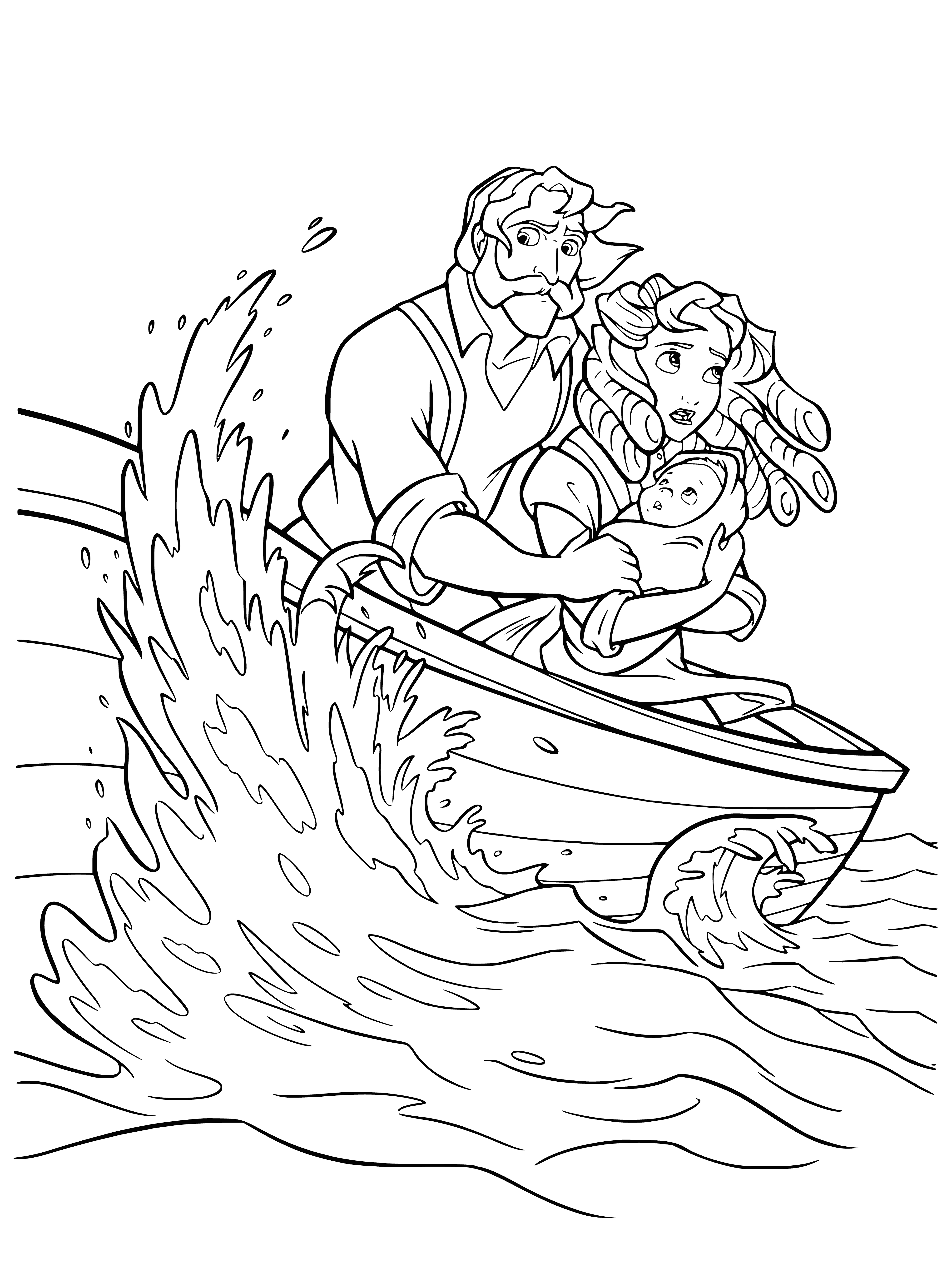 coloring page: A shipwreck coloring page depicting Tarzan's wrecked vessel, with debris and wreckage scattered in the water around it.