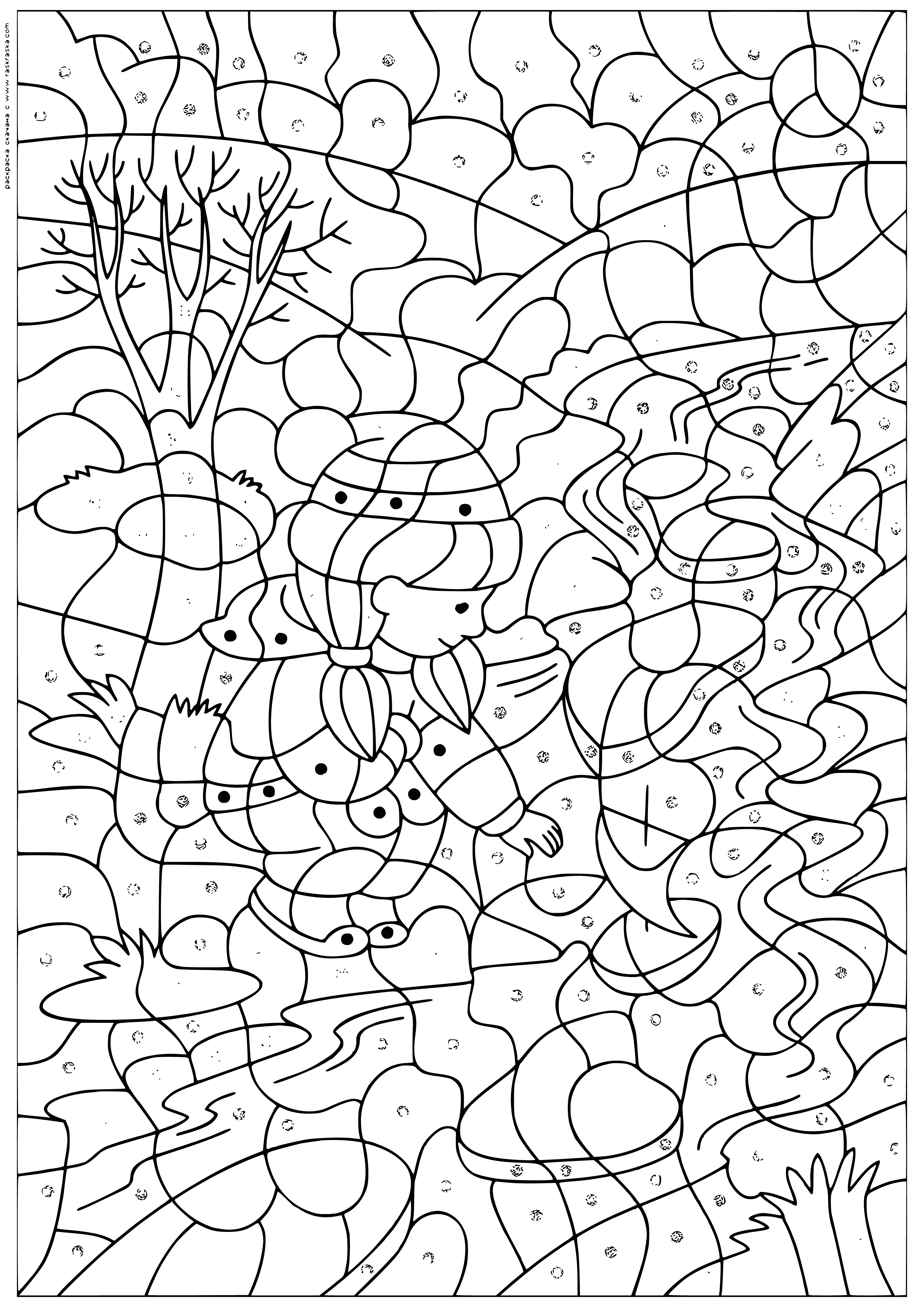 coloring page: Four boats of different colors in the Spring boats coloring page - blue & white, yellow & black, green & white, red & black.