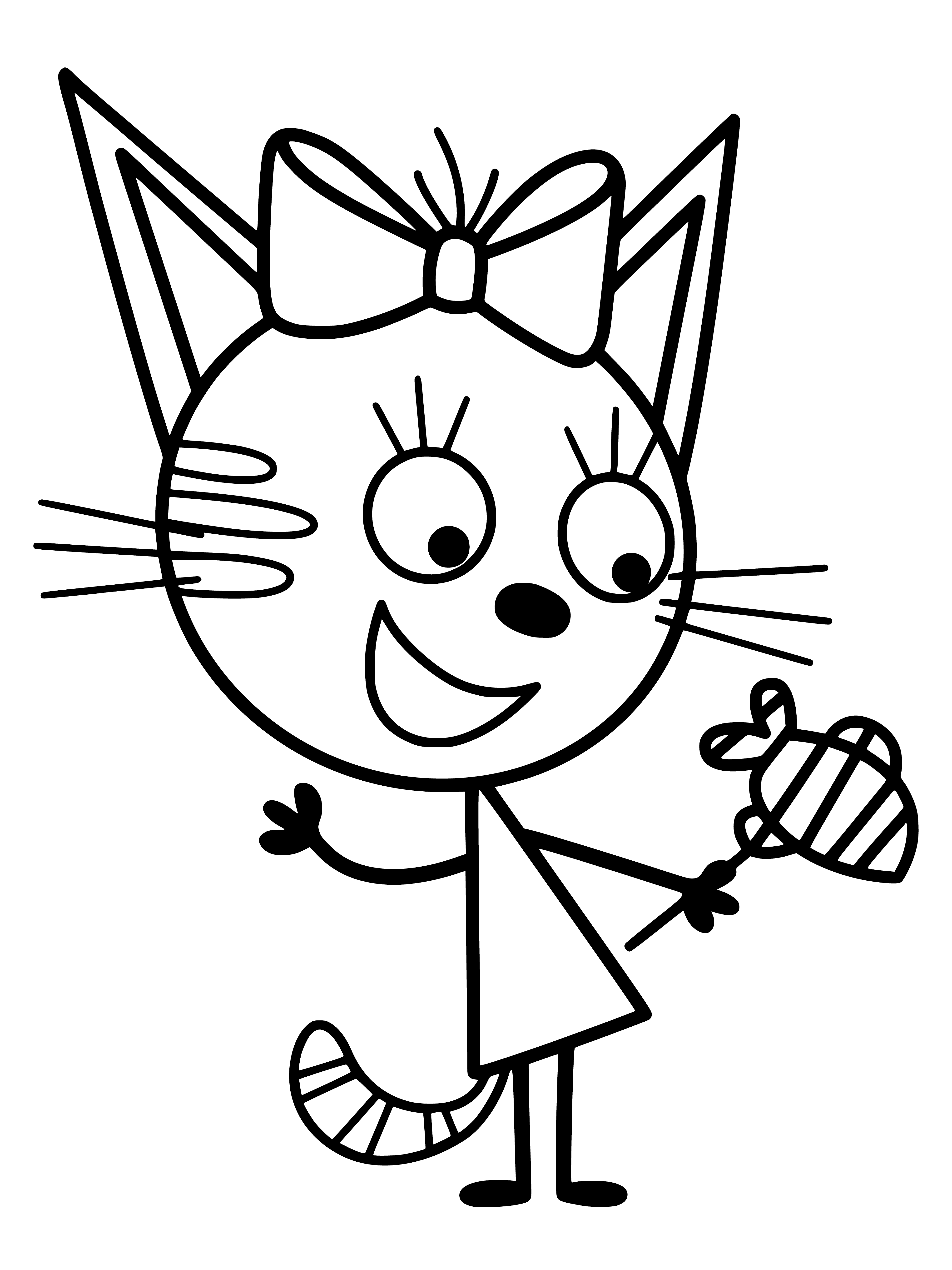 coloring page: Three cats in one page - lie, stand, and sit!