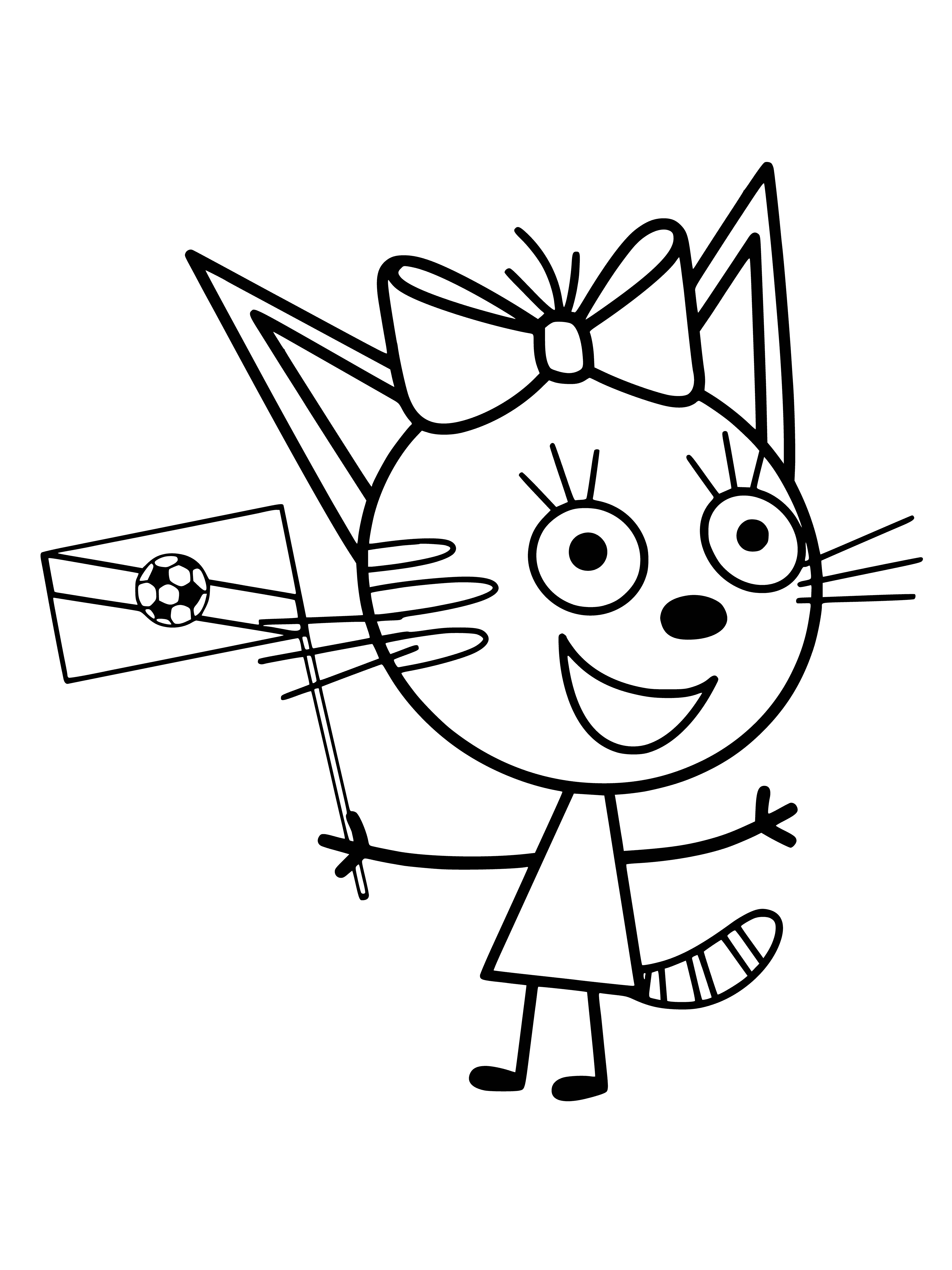 coloring page: Light brown cat sits on cream chair w/white flag in maw. #catlove