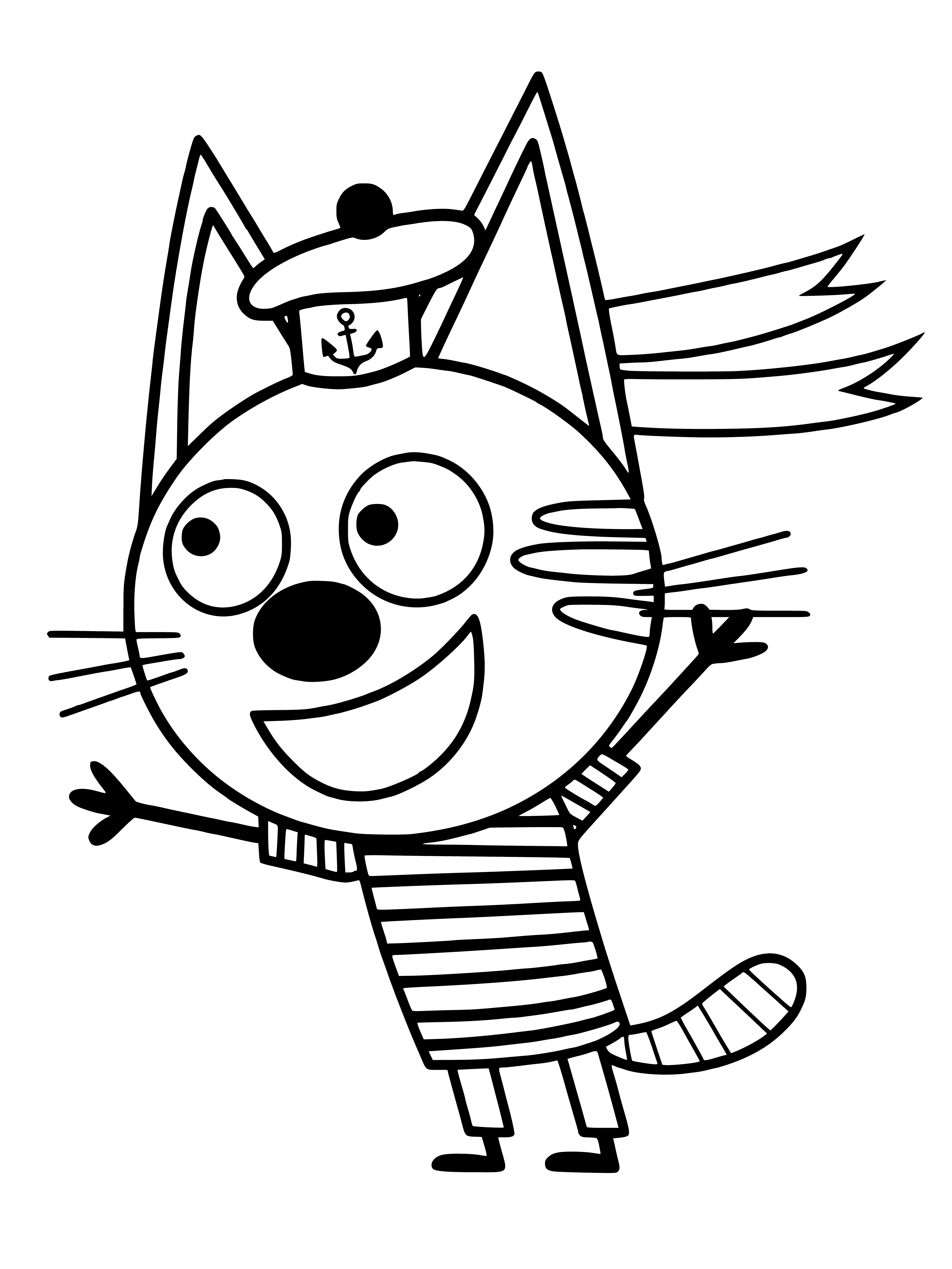 coloring page: Cat trio on tortilla covered in veggie stars, gray&white striped, black with green eyes and tabby pointing up its tail. #cats