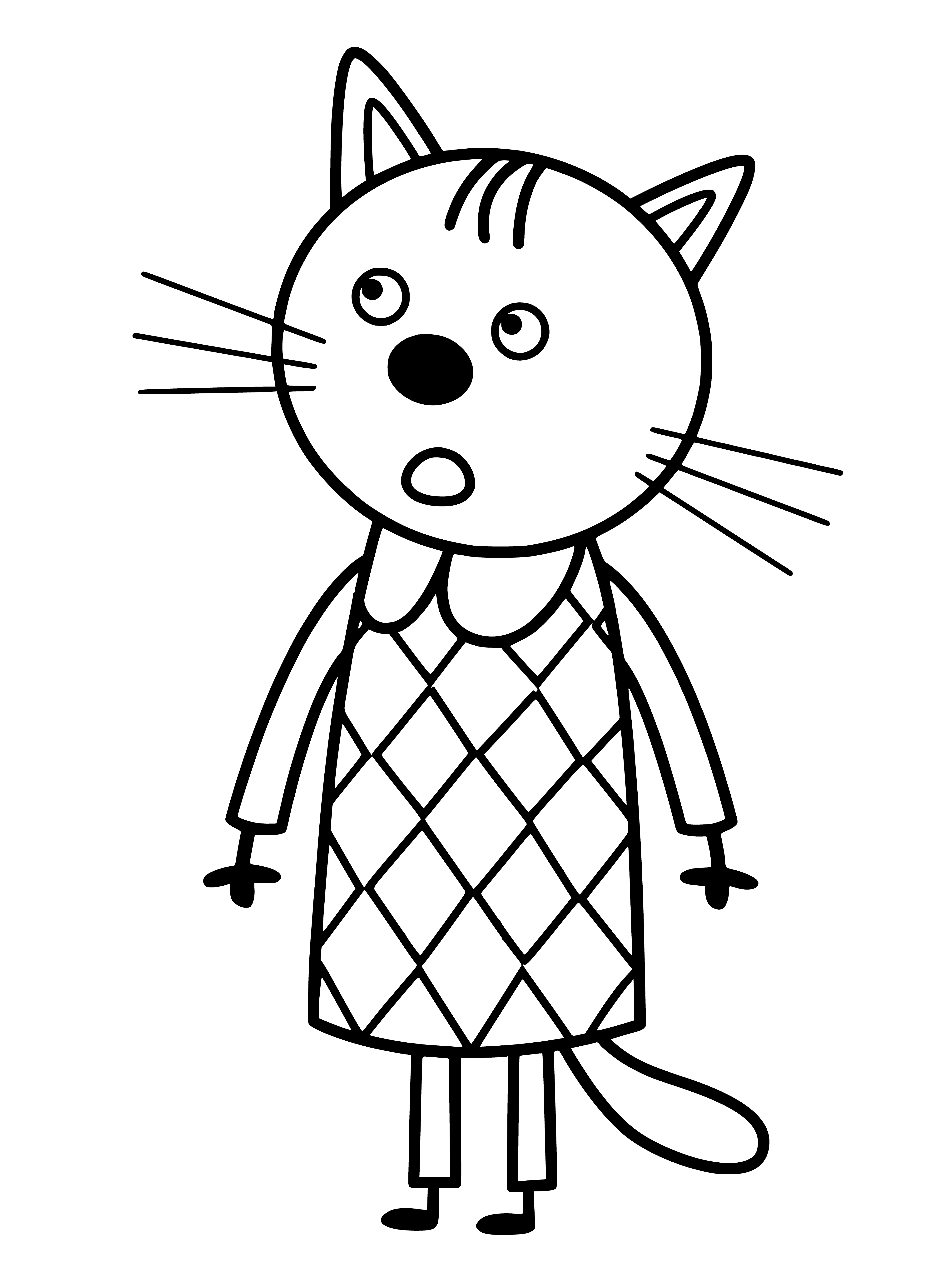 coloring page: 3 cats, 2 standing/1 sitting, with tongues sticking out make up Nudik. #coloringpages #cats