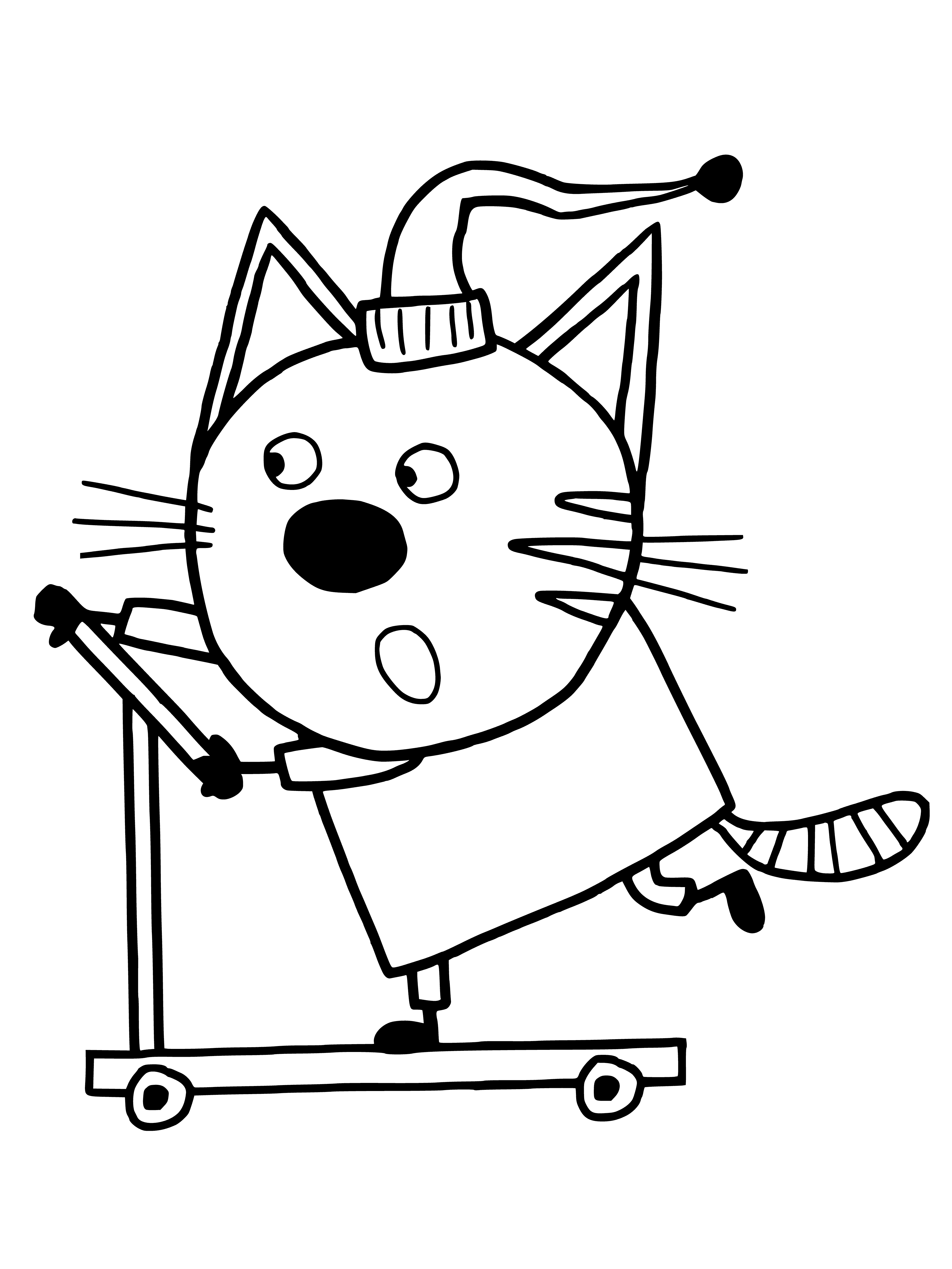 coloring page: Three Siamese cats stacked together in a pyramid-like structure, singing with eyes and mouths open. Tails and paws crossed.