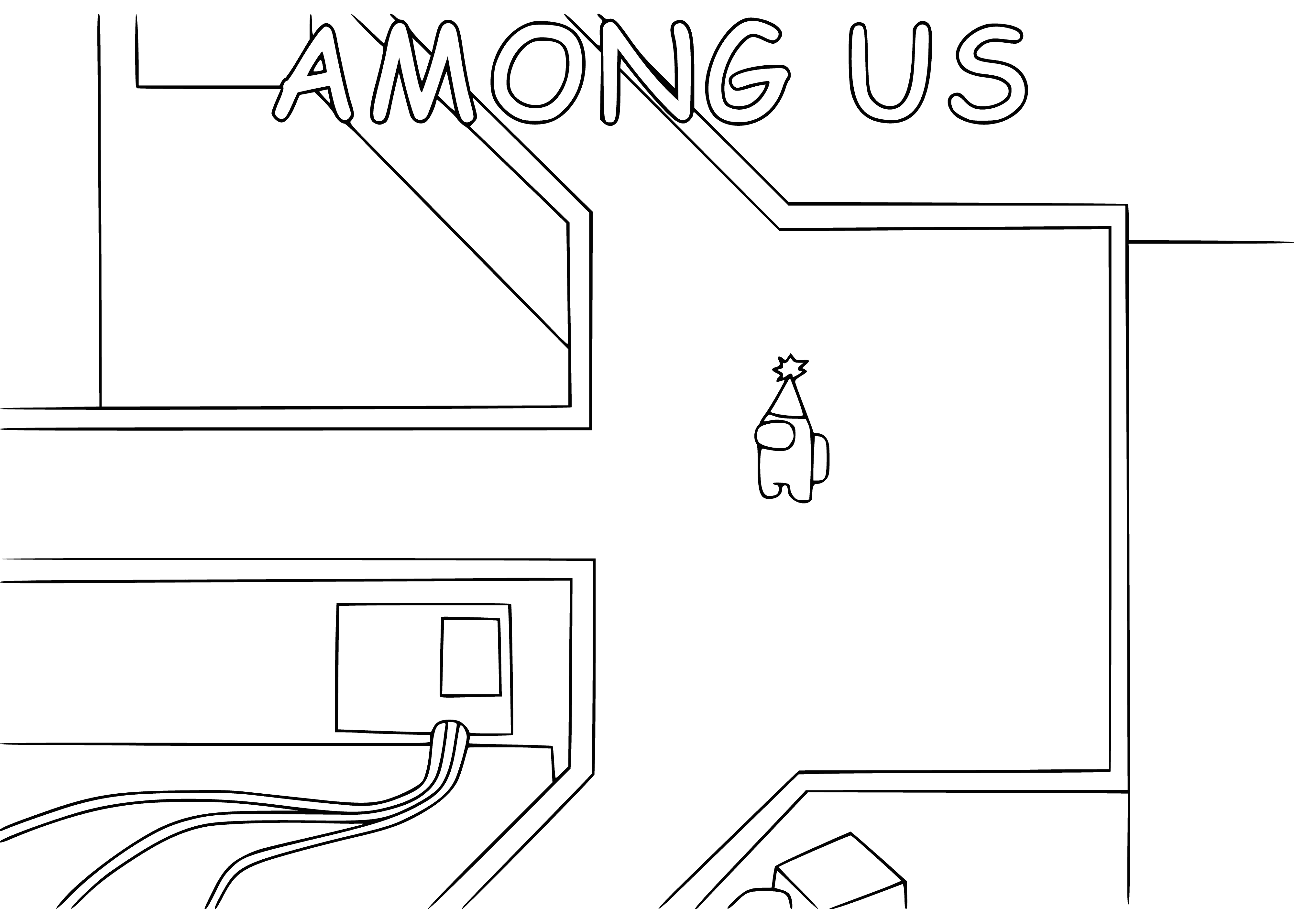 coloring page: Group of people gathered in a room, windows, light walls, and open door - something or someone is expected.