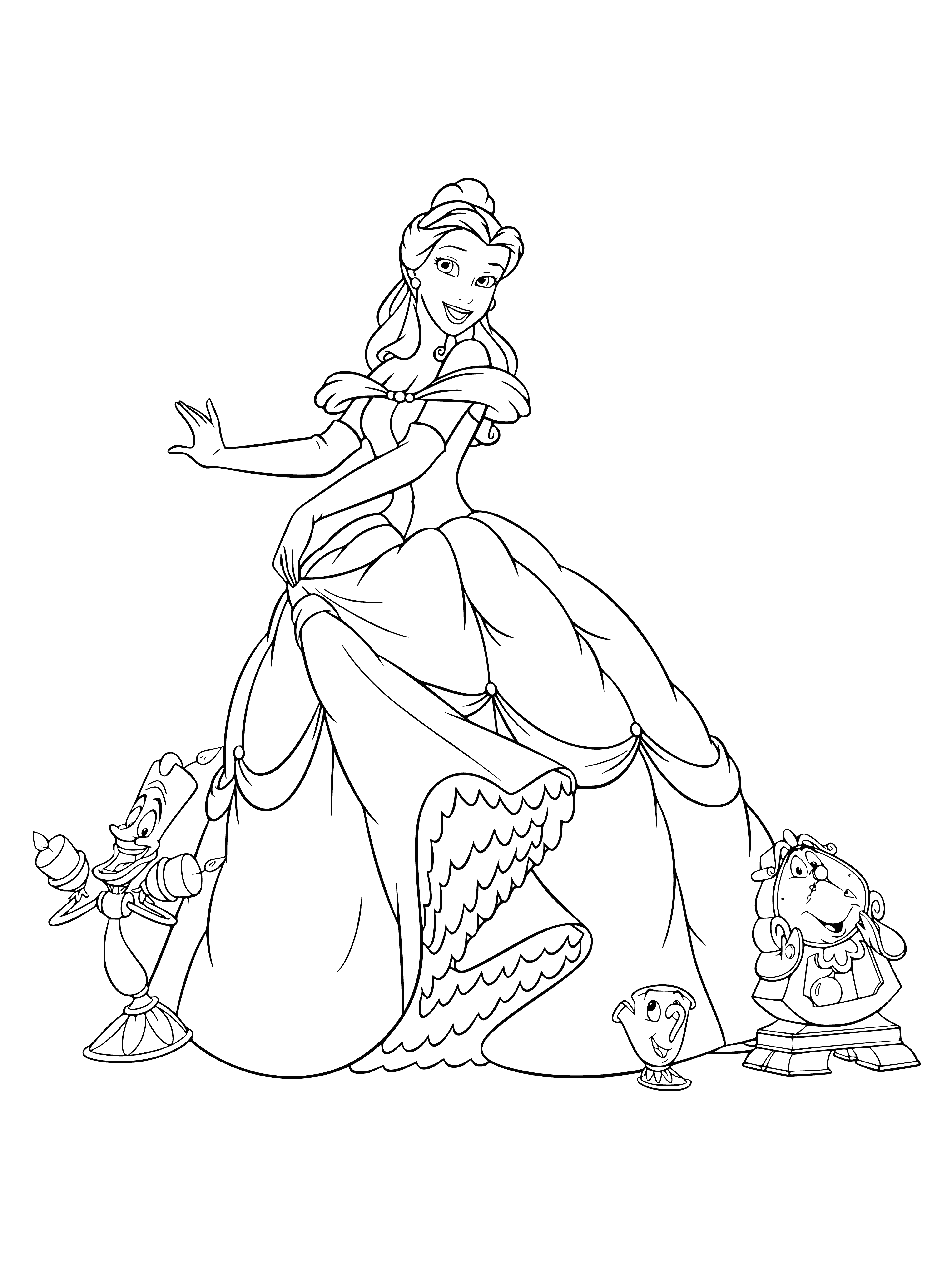 Belle and the servant of the castle coloring page