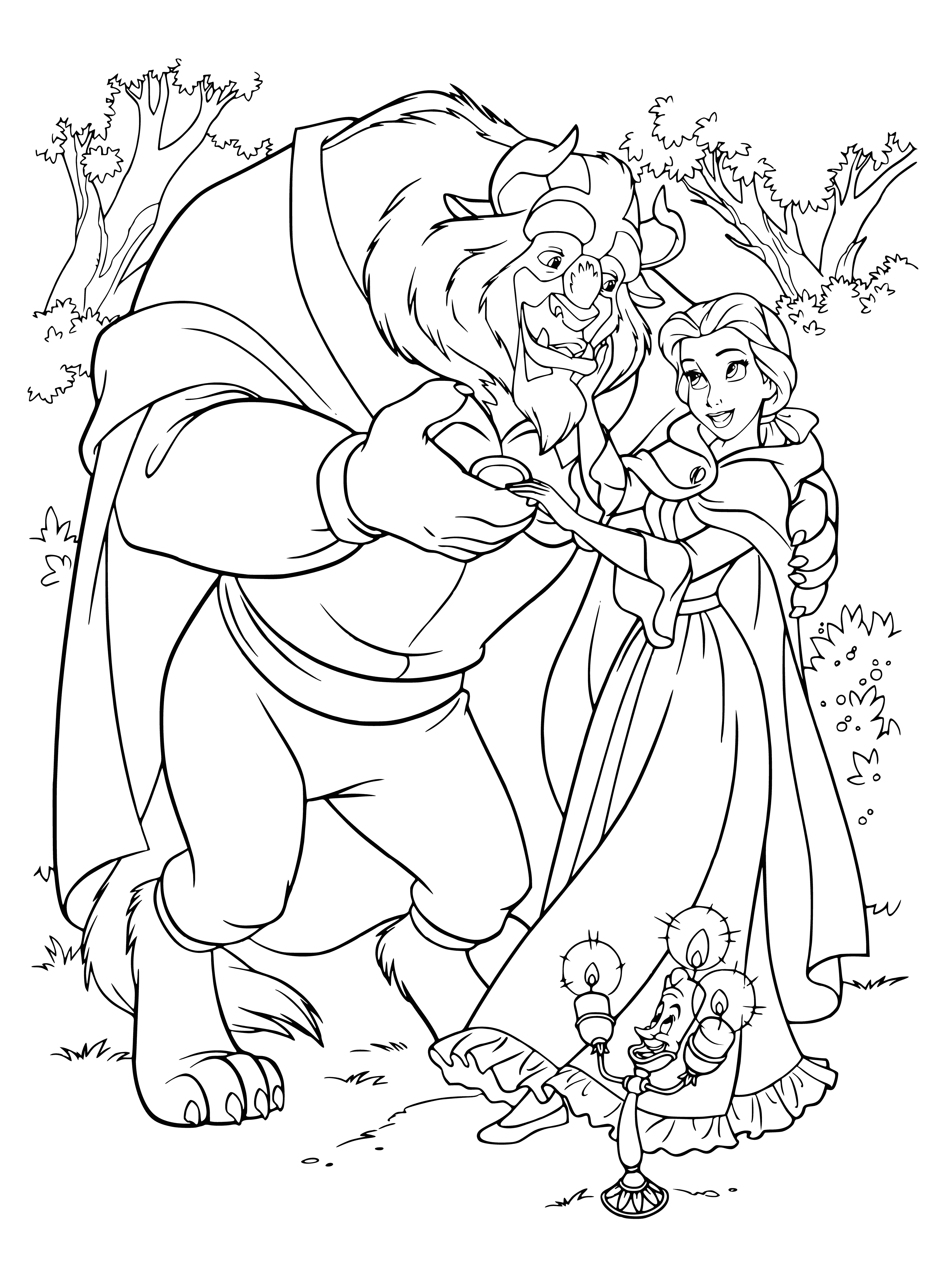 The Beast and Belle are dancing coloring page