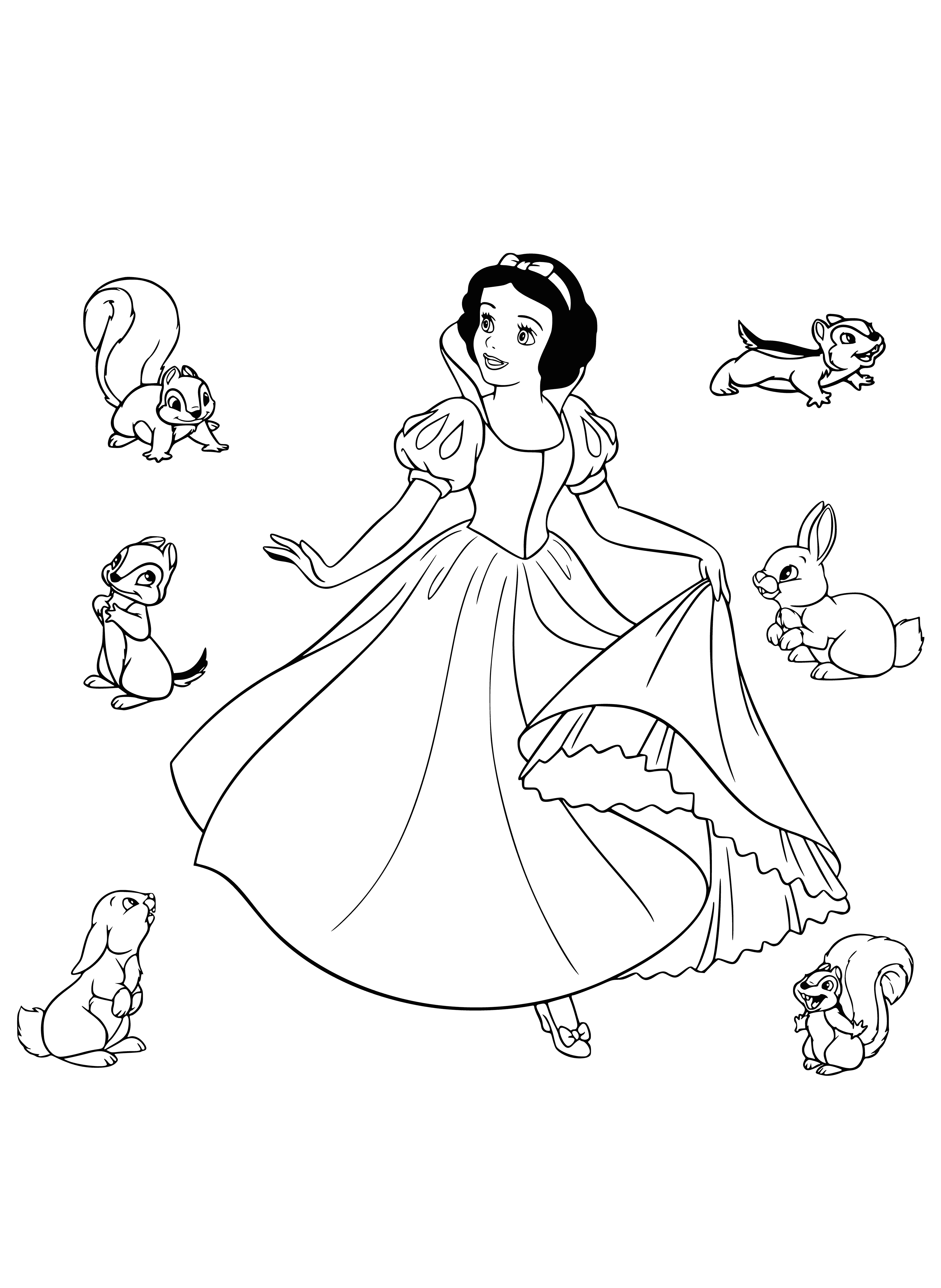 Snow White and the Forest Animals coloring page