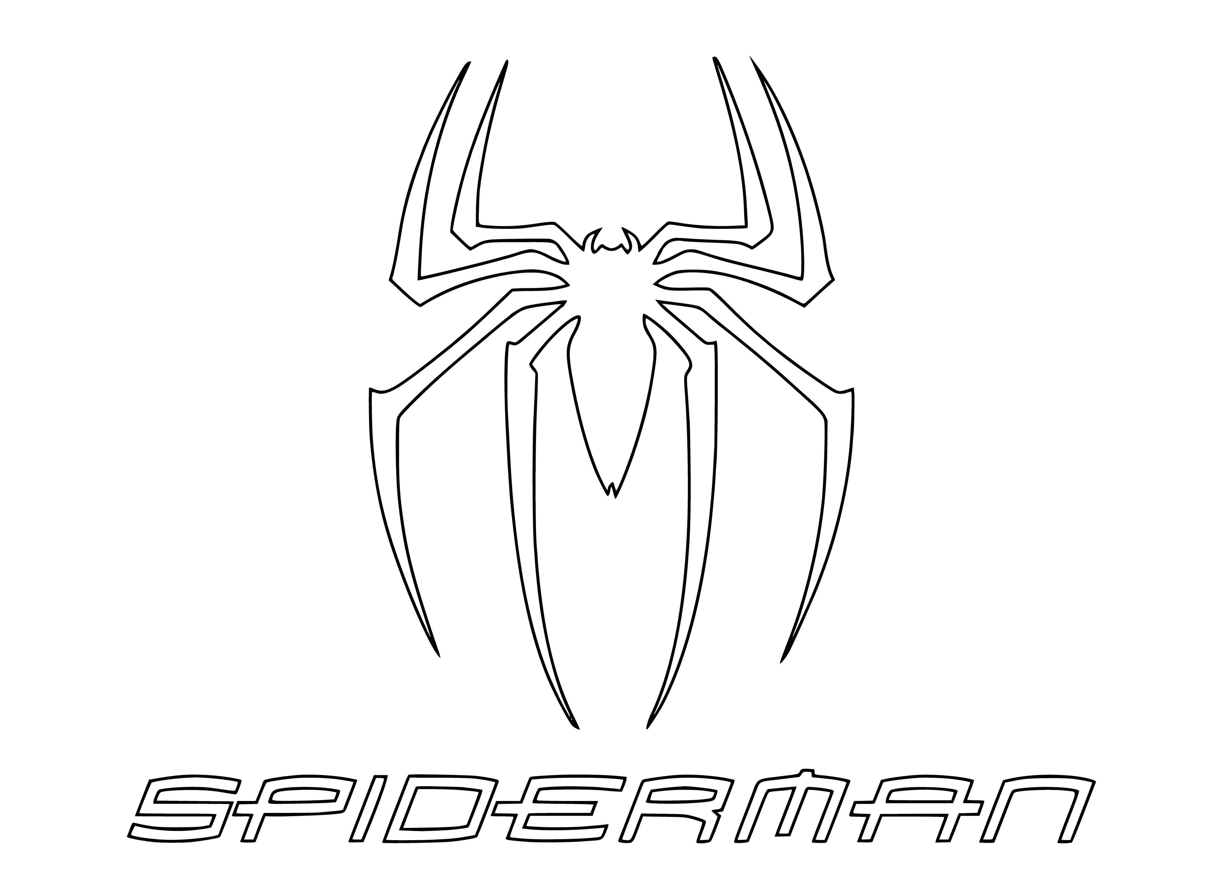 coloring page: Spiderman's iconic red & blue suit with a spider on the chest, black back, webbing and black mask w/white eyes.