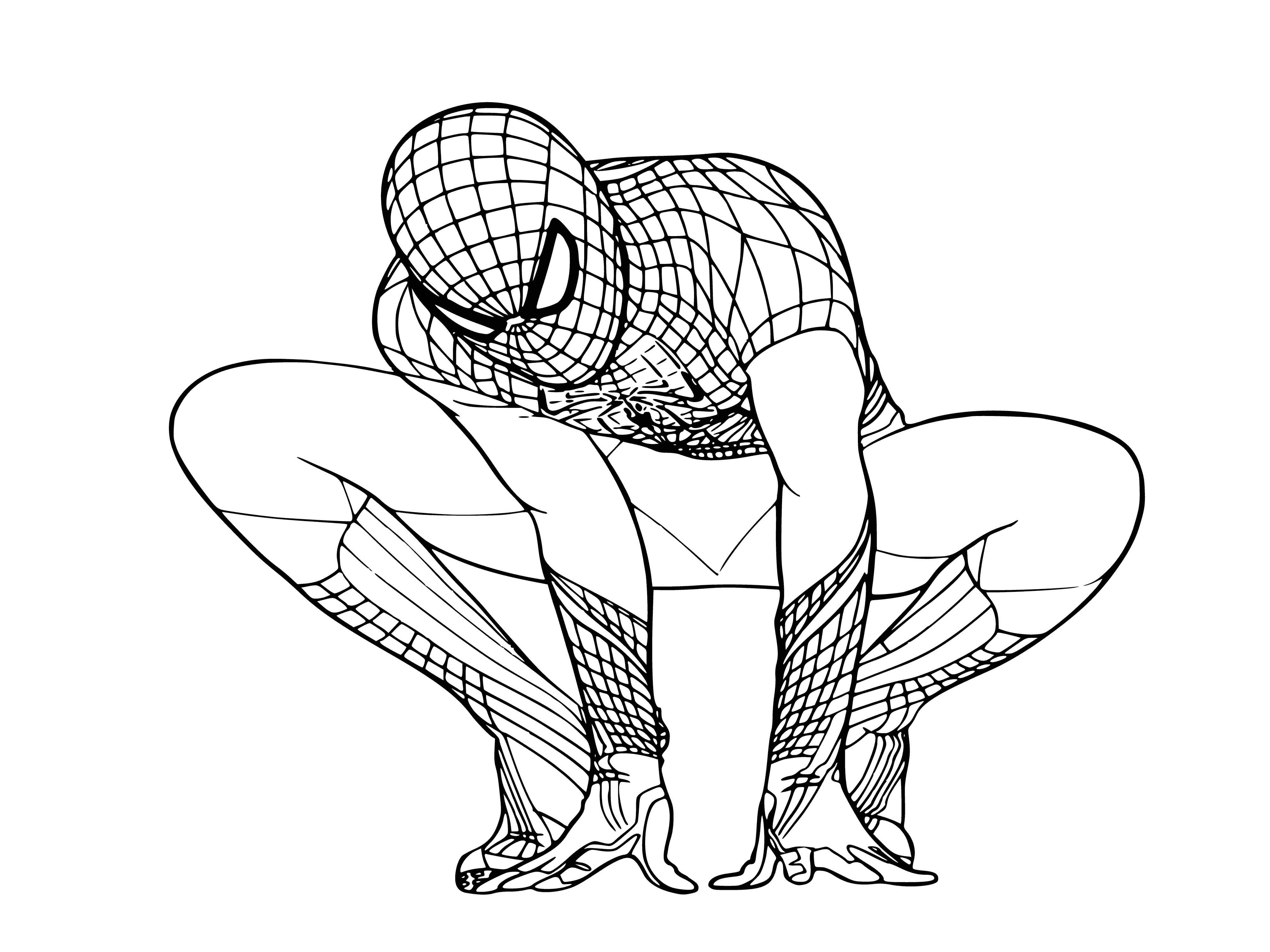 coloring page: Spiderman is a hero who protects the innocent, swings through the city on his web, and is ready to help those in need.