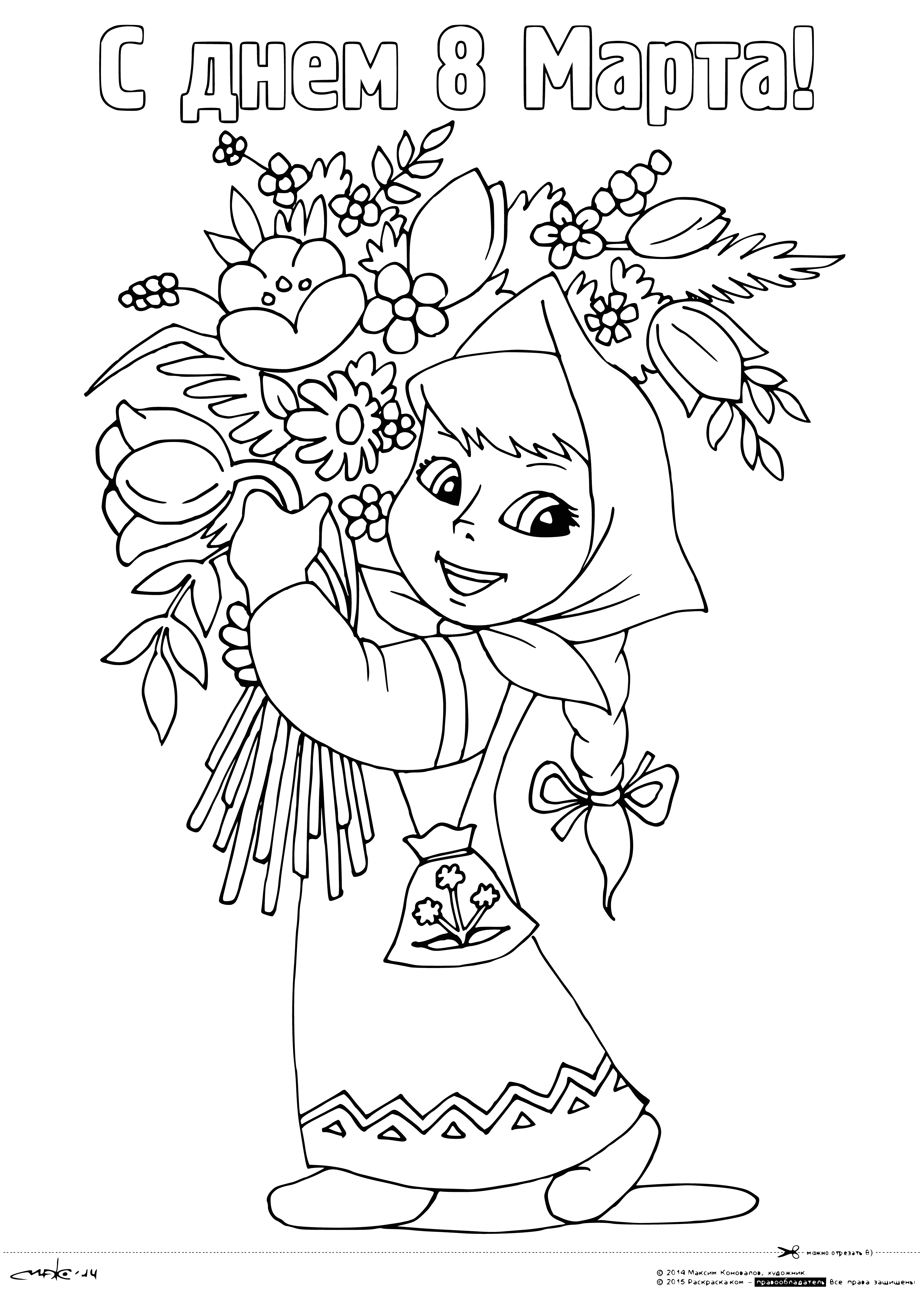 coloring page: Vases of colorful flowers blooming, petals on the ground. Varying sizes & colors, with some greenery around.