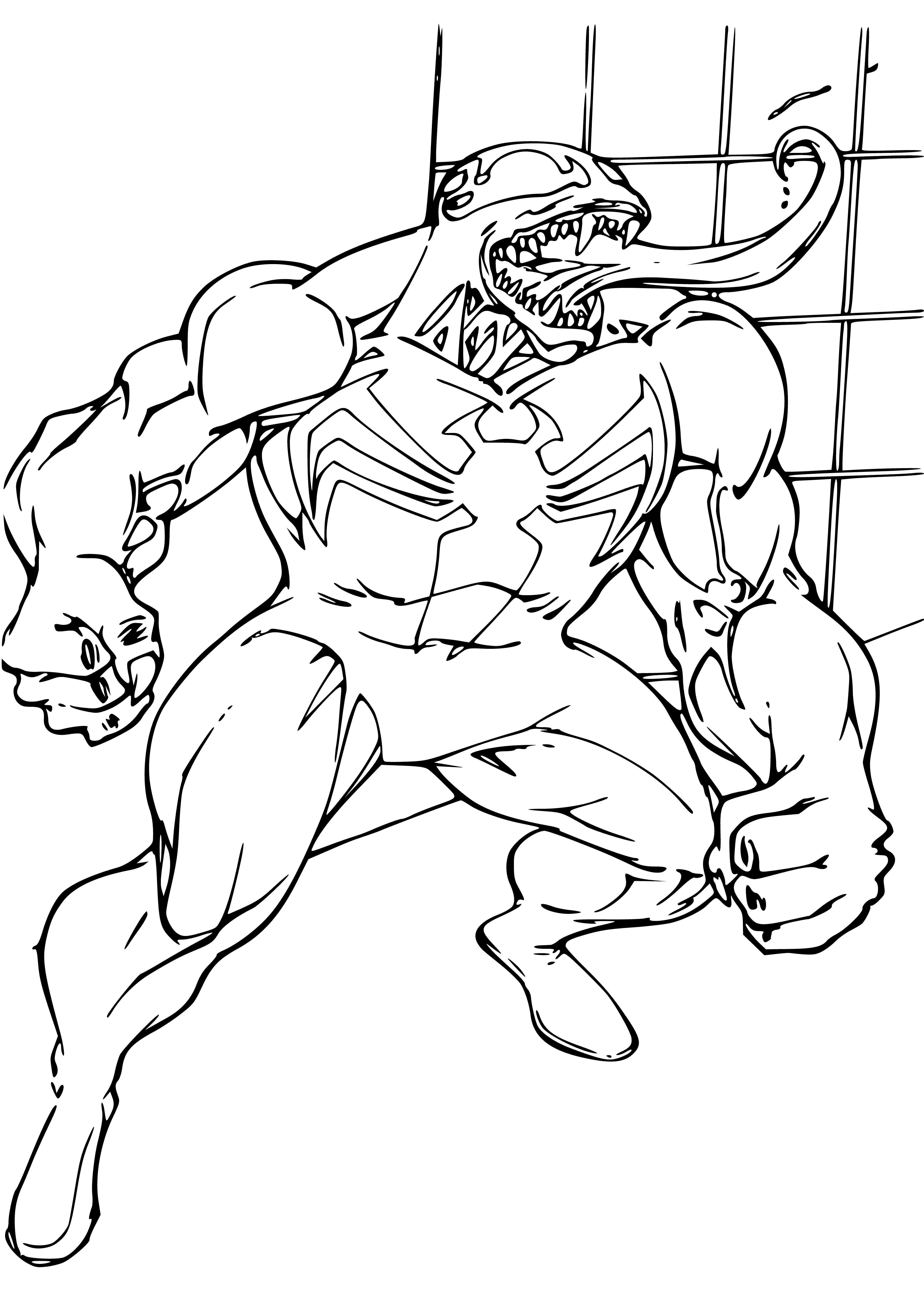 coloring page: Green Goblin stands ready to fight Spiderman, clutching pumpkin bomb & glider in jagged, horned mask & menacing glare.