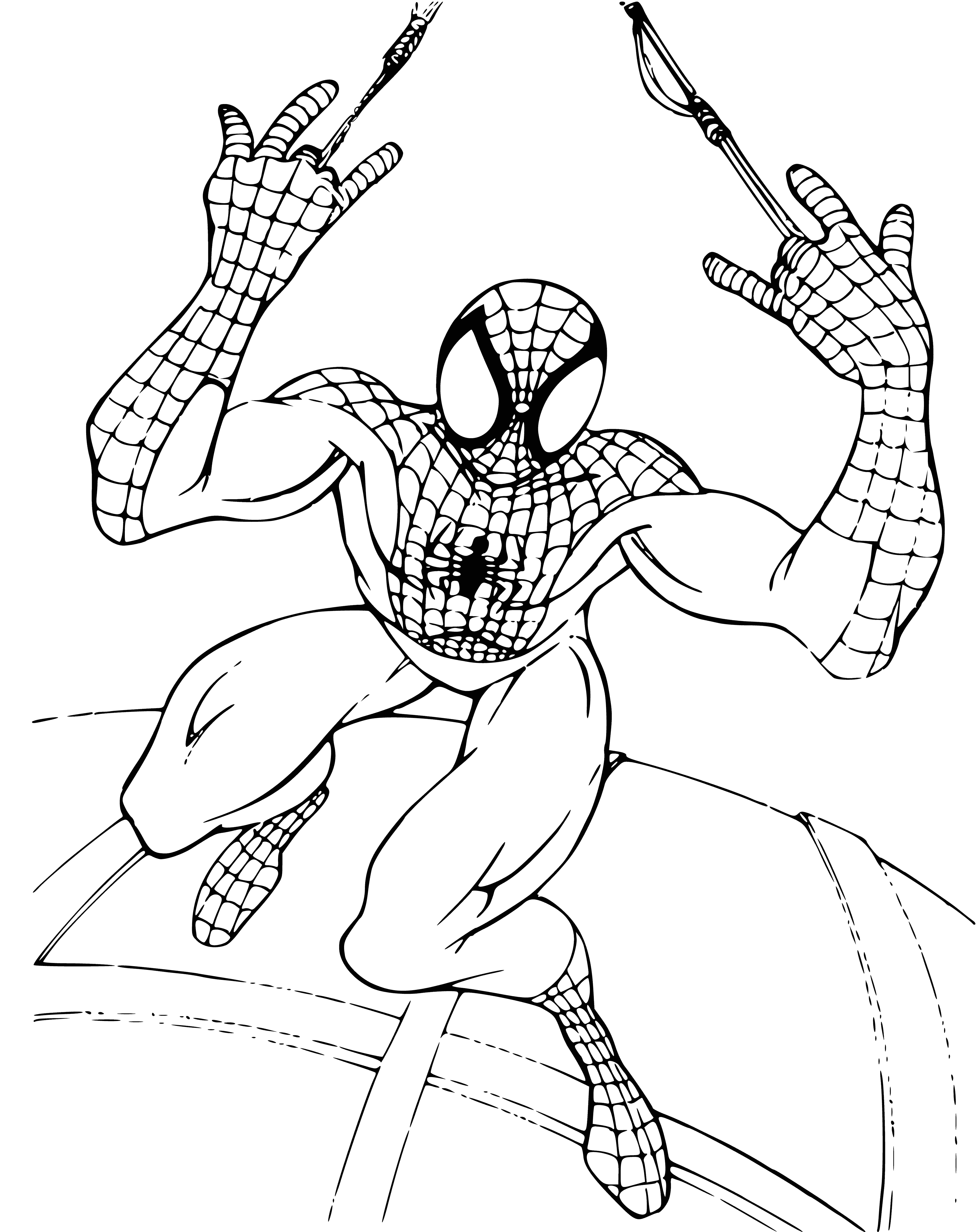 coloring page: Spider-Man in all black, swooping in with raised fist, ready to fight evil! #marvel #superhero
