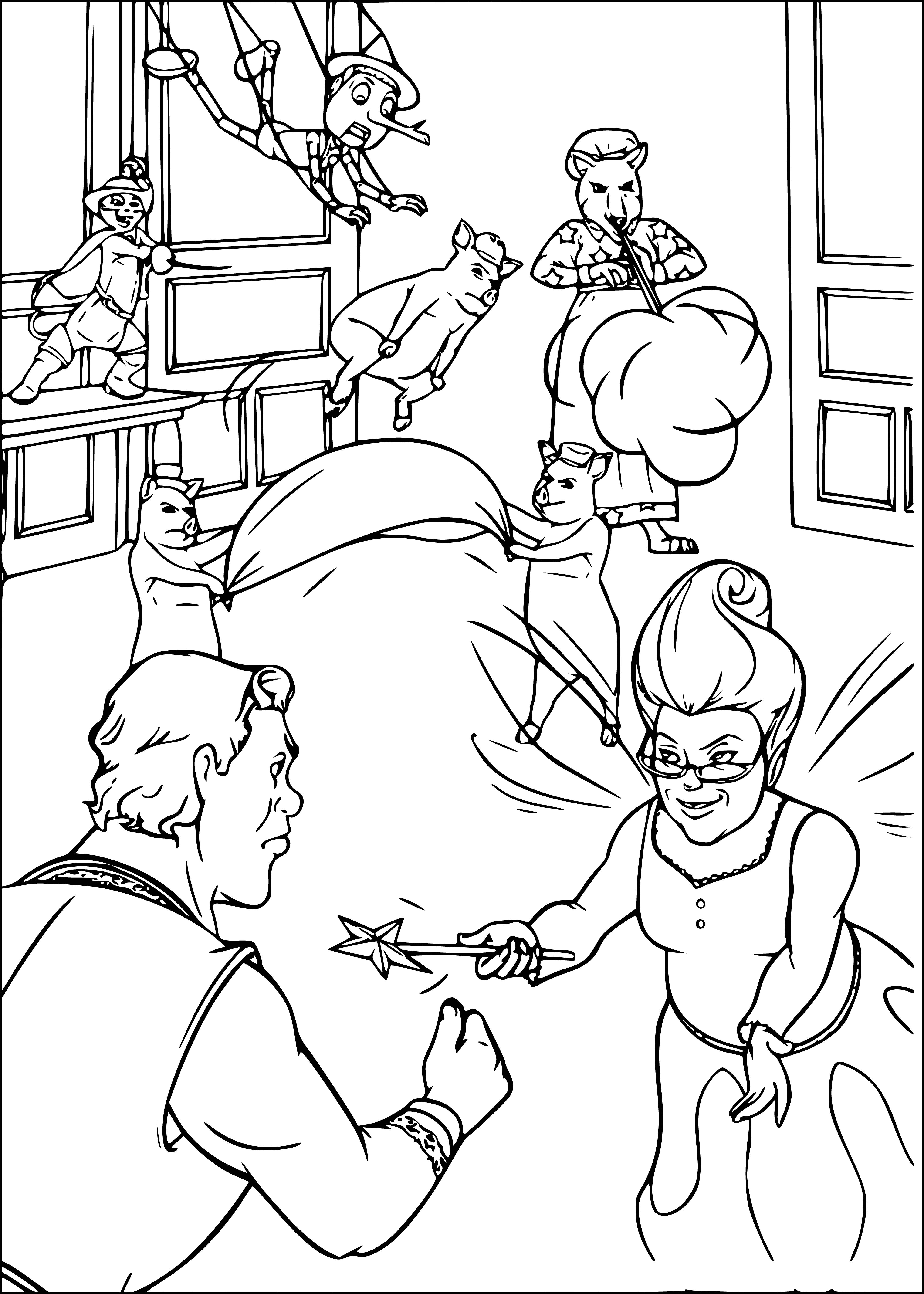 coloring page: Fairy argument turns sour as Shrek remains determined.