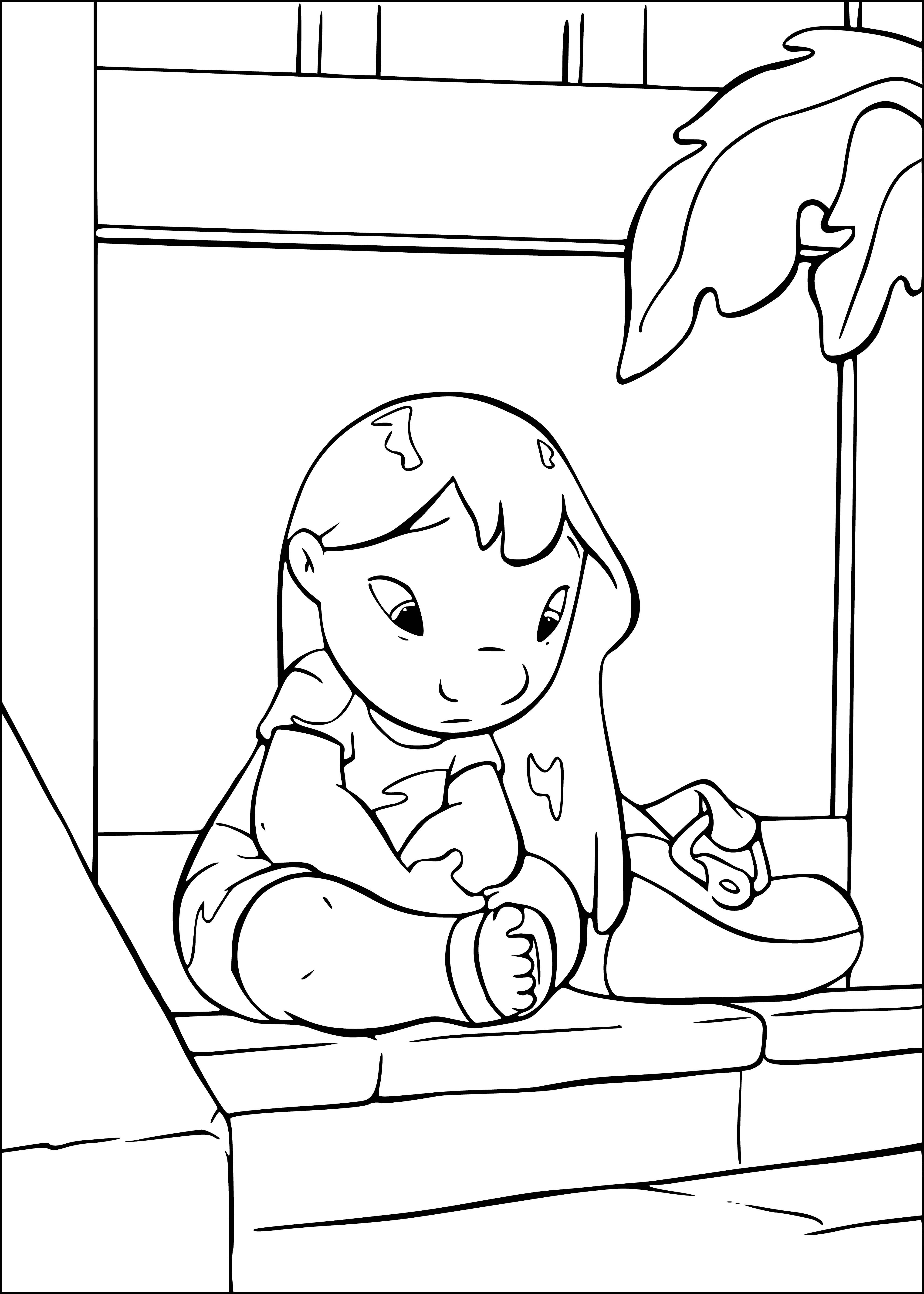 coloring page: Lilo stands with arms crossed, tapping foot impatiently- waiting for something.