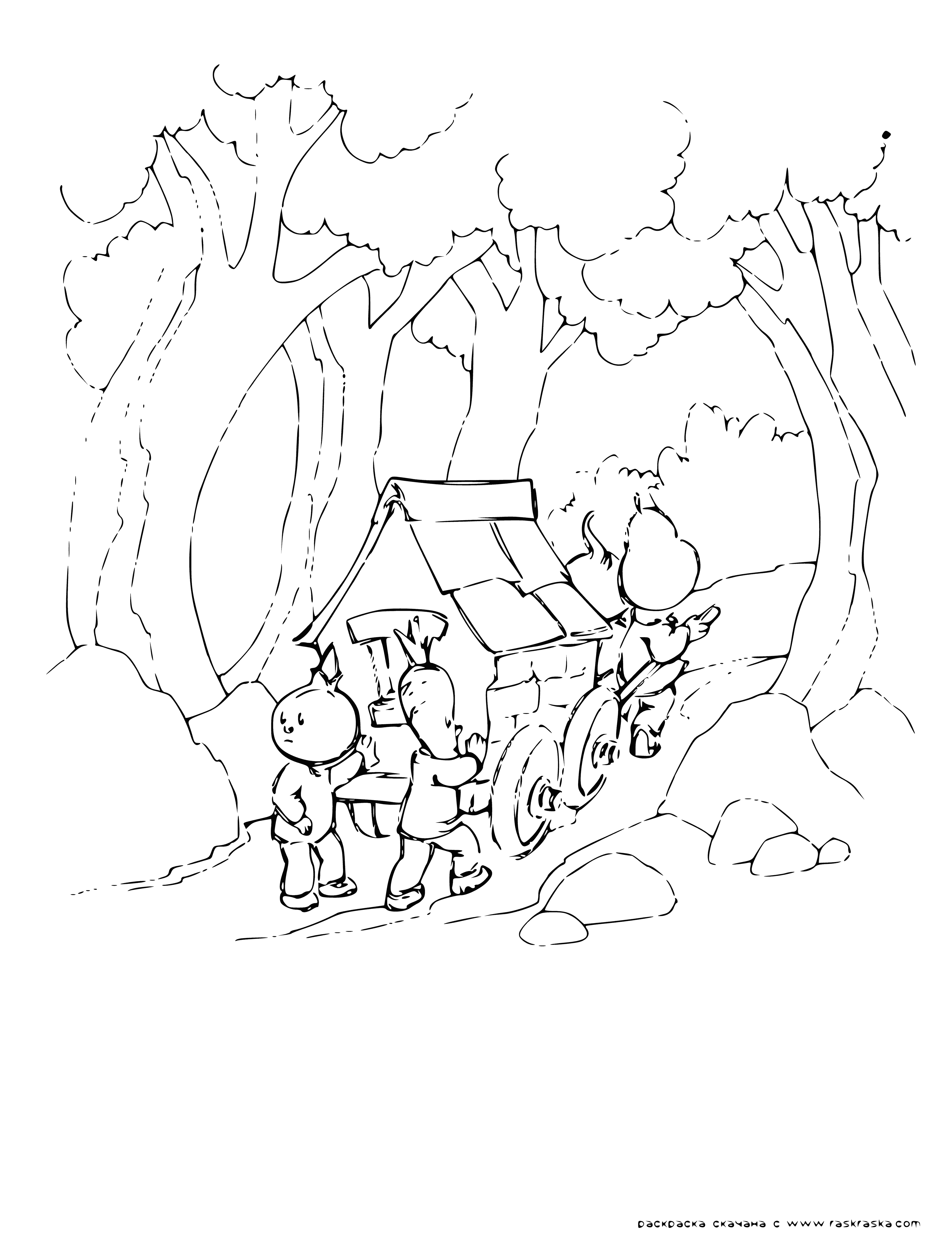 coloring page: Friends take away Cipollino's house in "The Adventures of Cipollino" to have a good time, but he fights back against injustice.