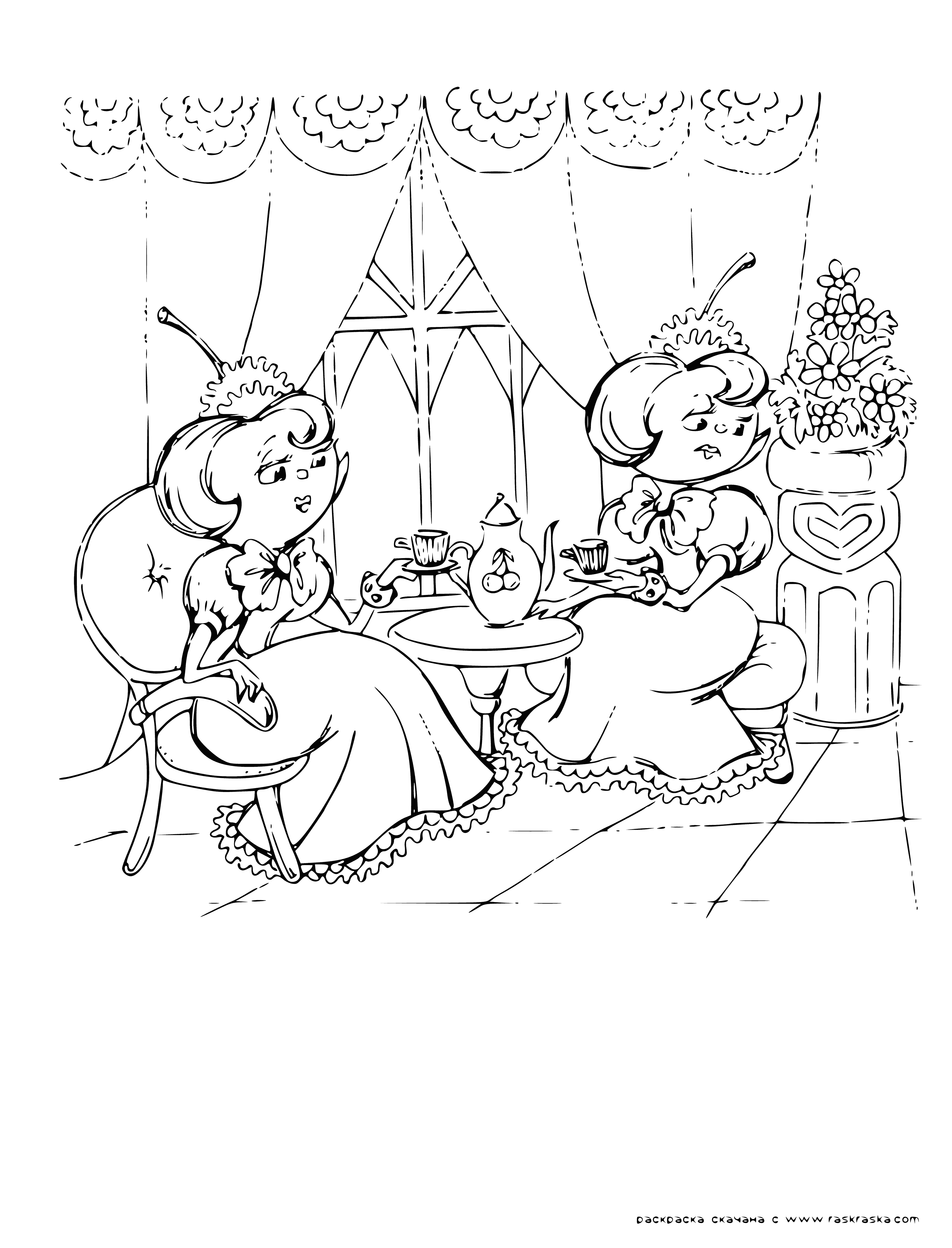 coloring page: A man wearing a red suit tells the story of Cipollino, a brave boy who stands up for justice. His friends hatch a plan to save him, and the story ends happily as the crowd applauds.