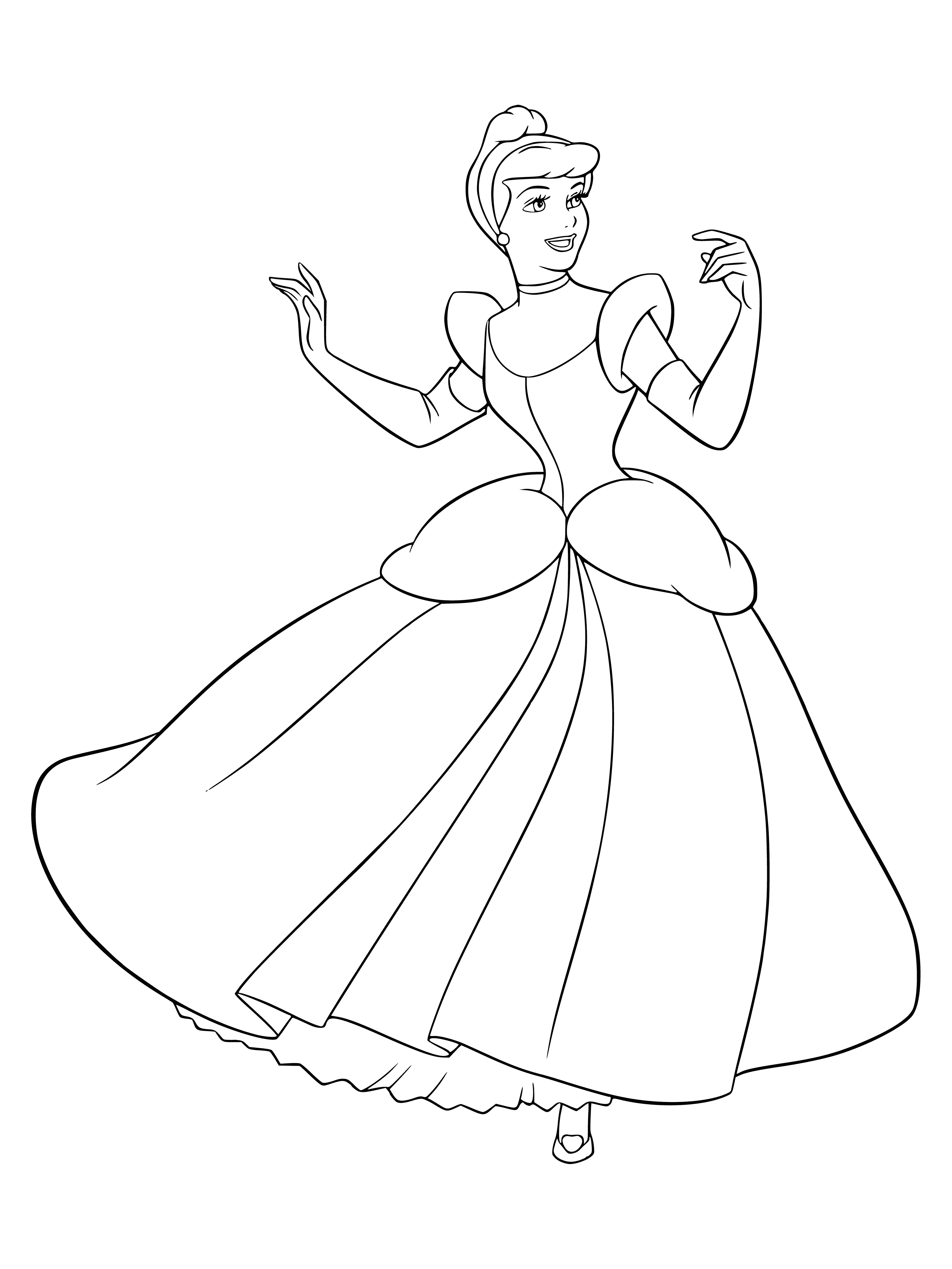 coloring page: Girl dressed in blue happy in front of castle, long blonde hair. #beautiful #happiness