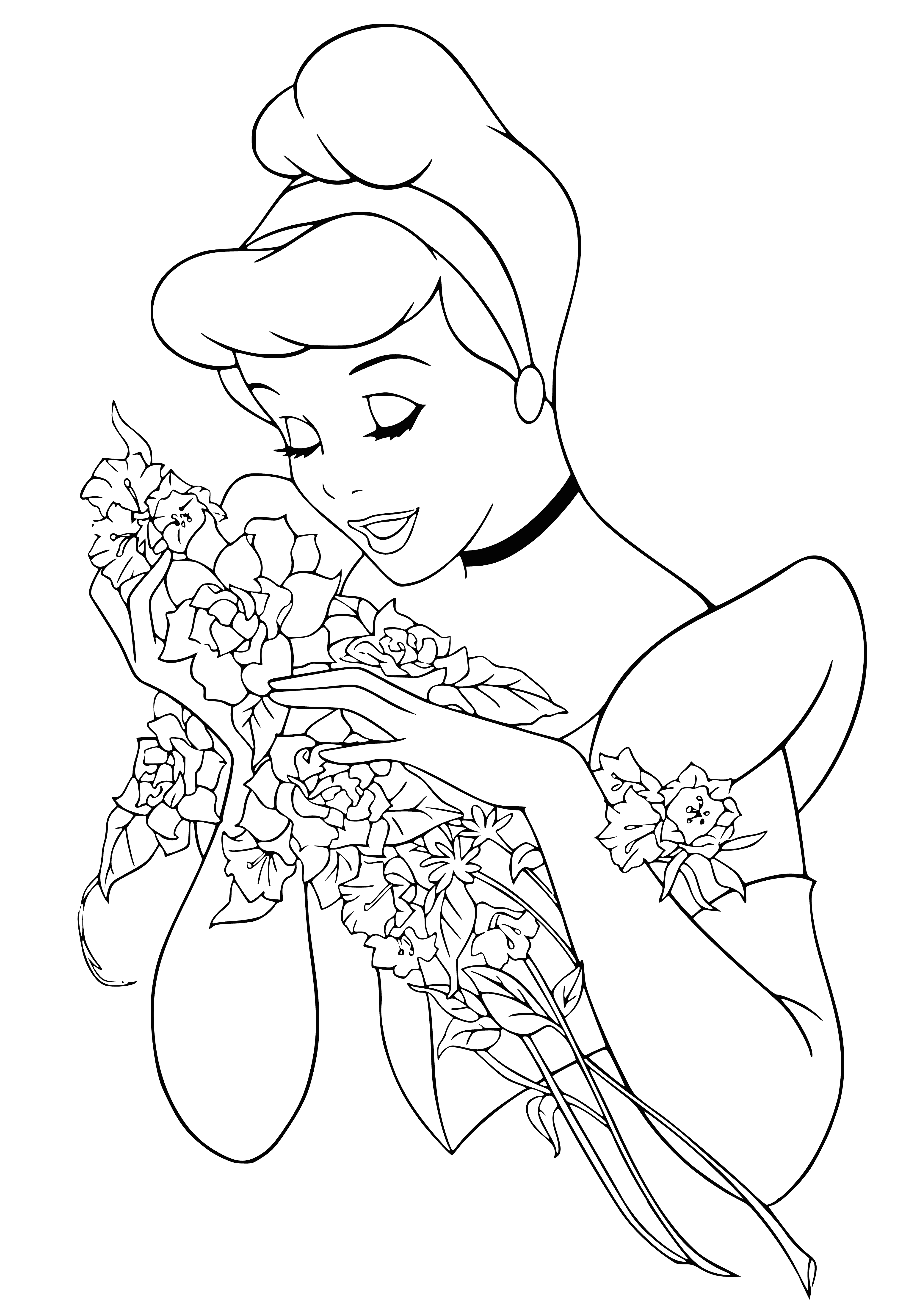 Cinderella with flowers coloring page