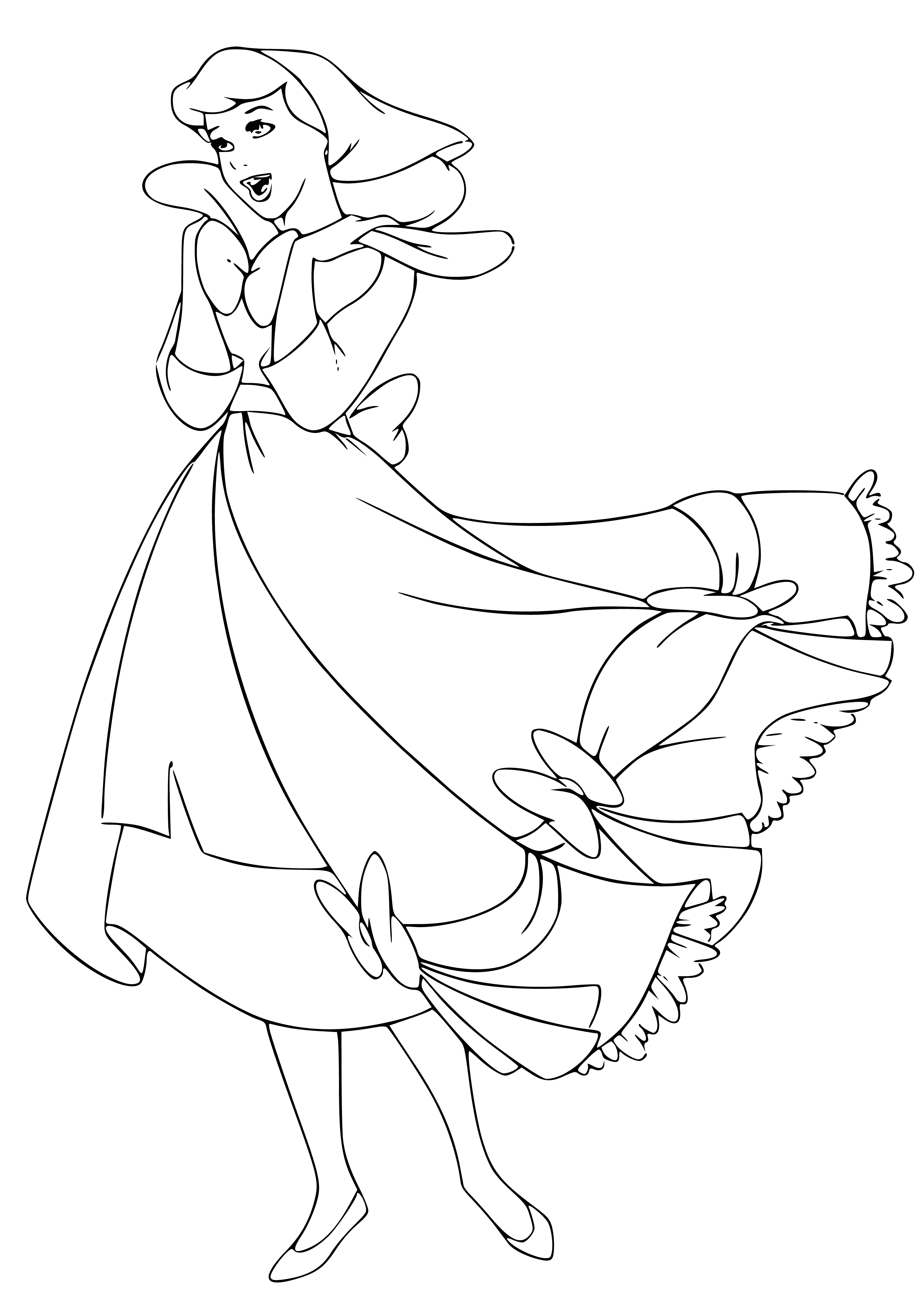 coloring page: : Little girl is happy as she stands in front of the mirror admiring her lovely dress. #GirlPower
