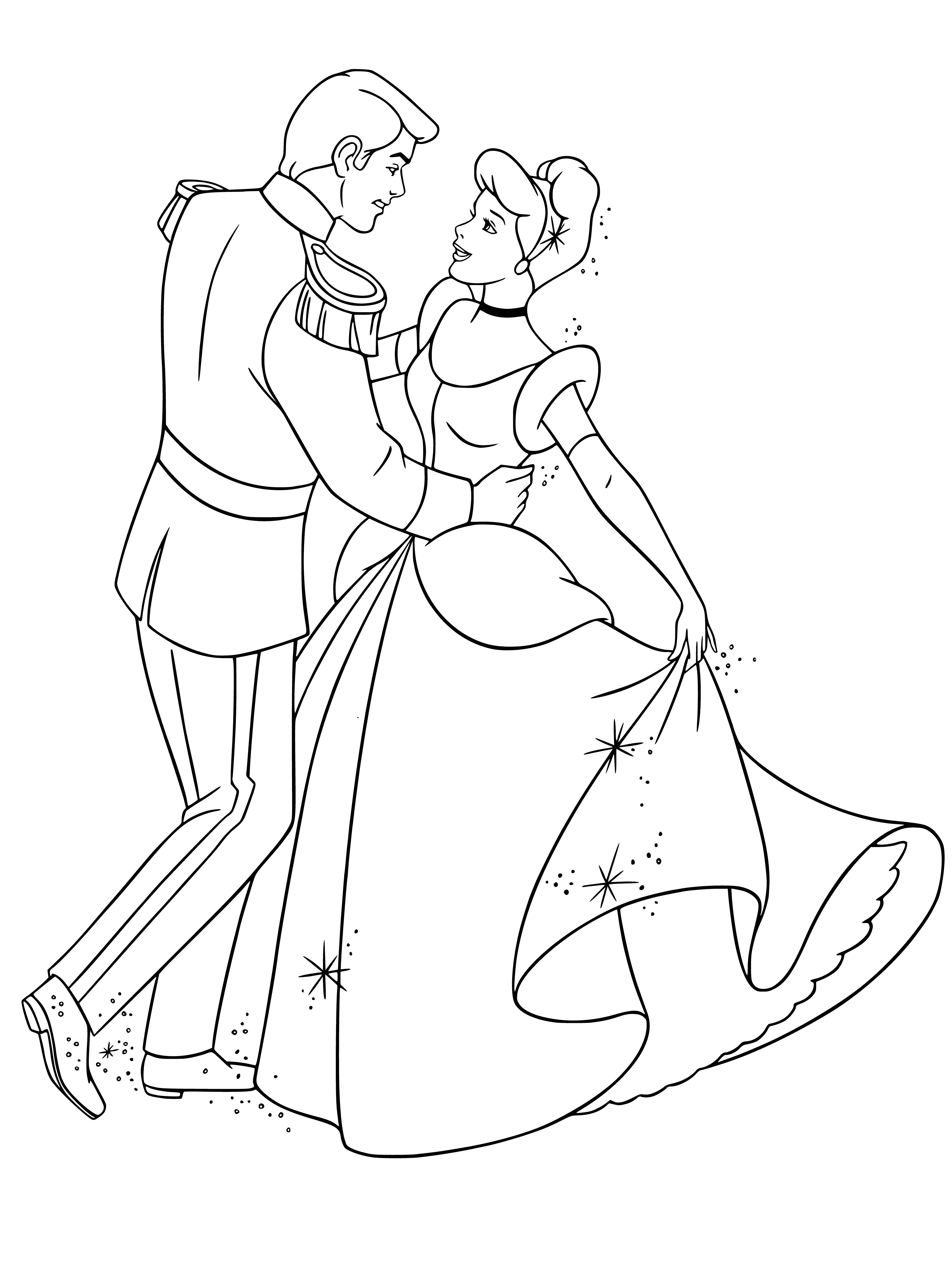 Cinderella dancing with the prince at the ball coloring page