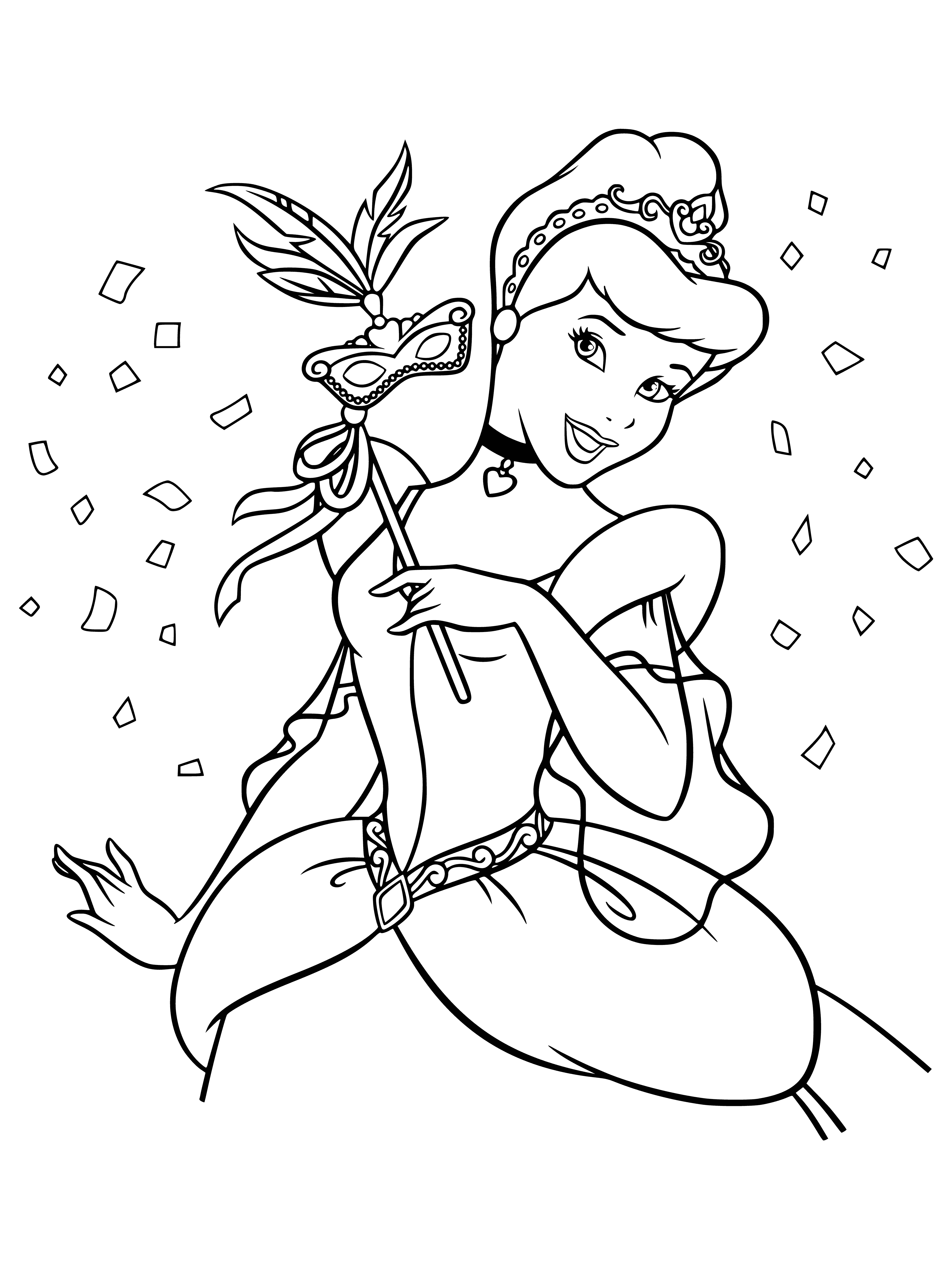 coloring page: Masked Cinderella is a victimised beauty who is helped to attend a ball and find true love.