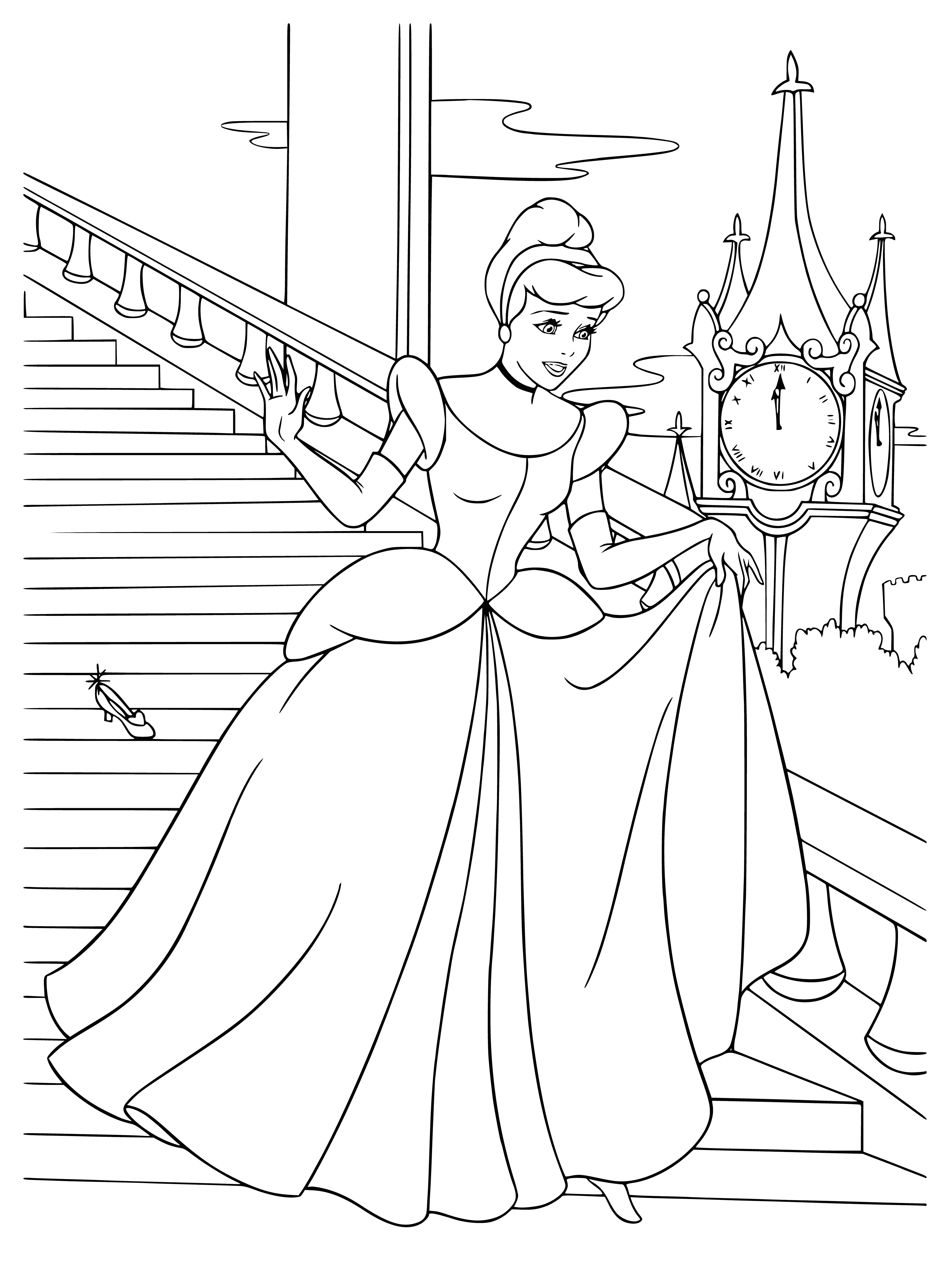 coloring page: Woman kneeling in devastation, missing a shoe, face to the ground.
