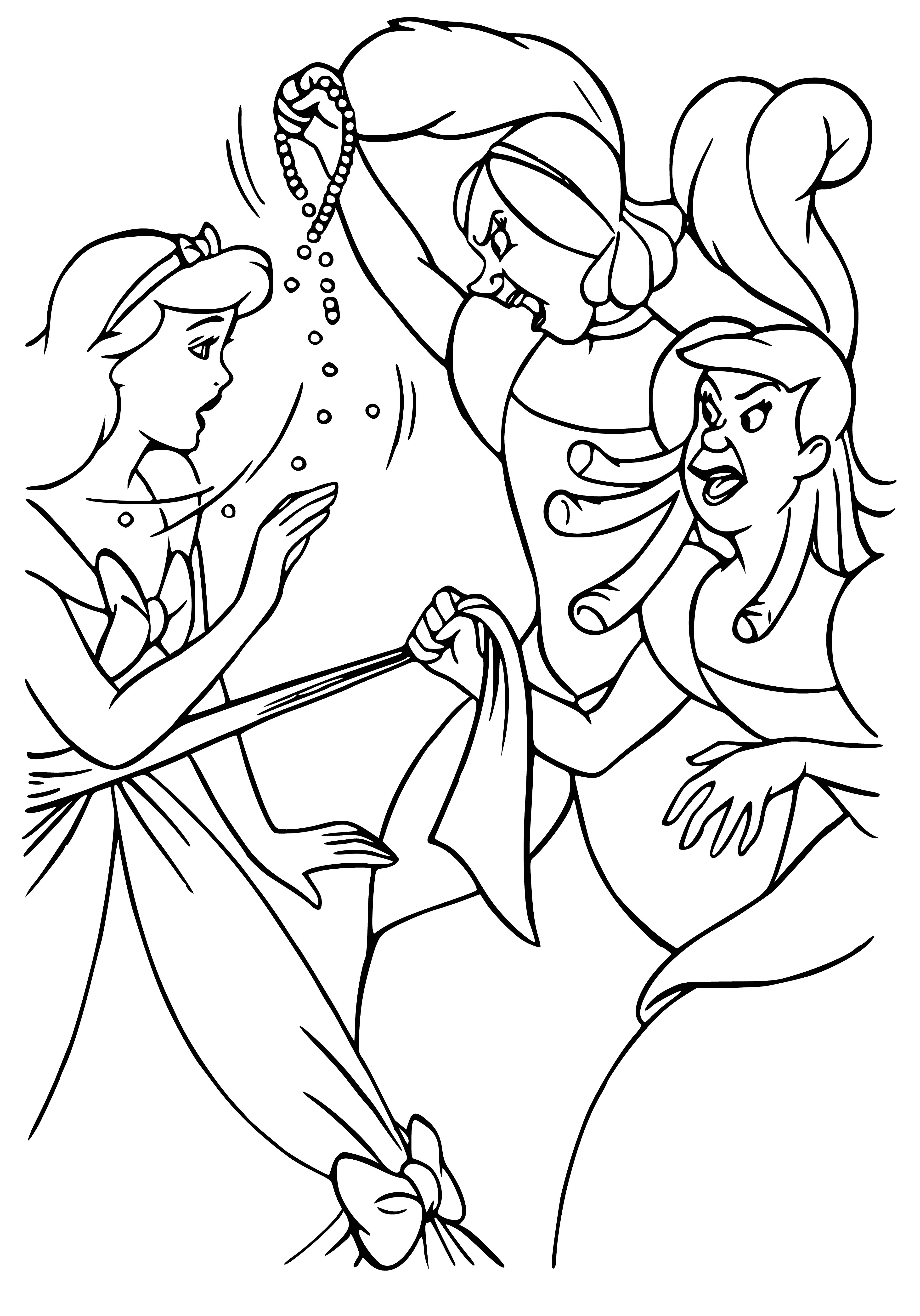 coloring page: Two women with angry expressions, looking at something off to the side & holding a fabric; one with hands on hips. #coloring