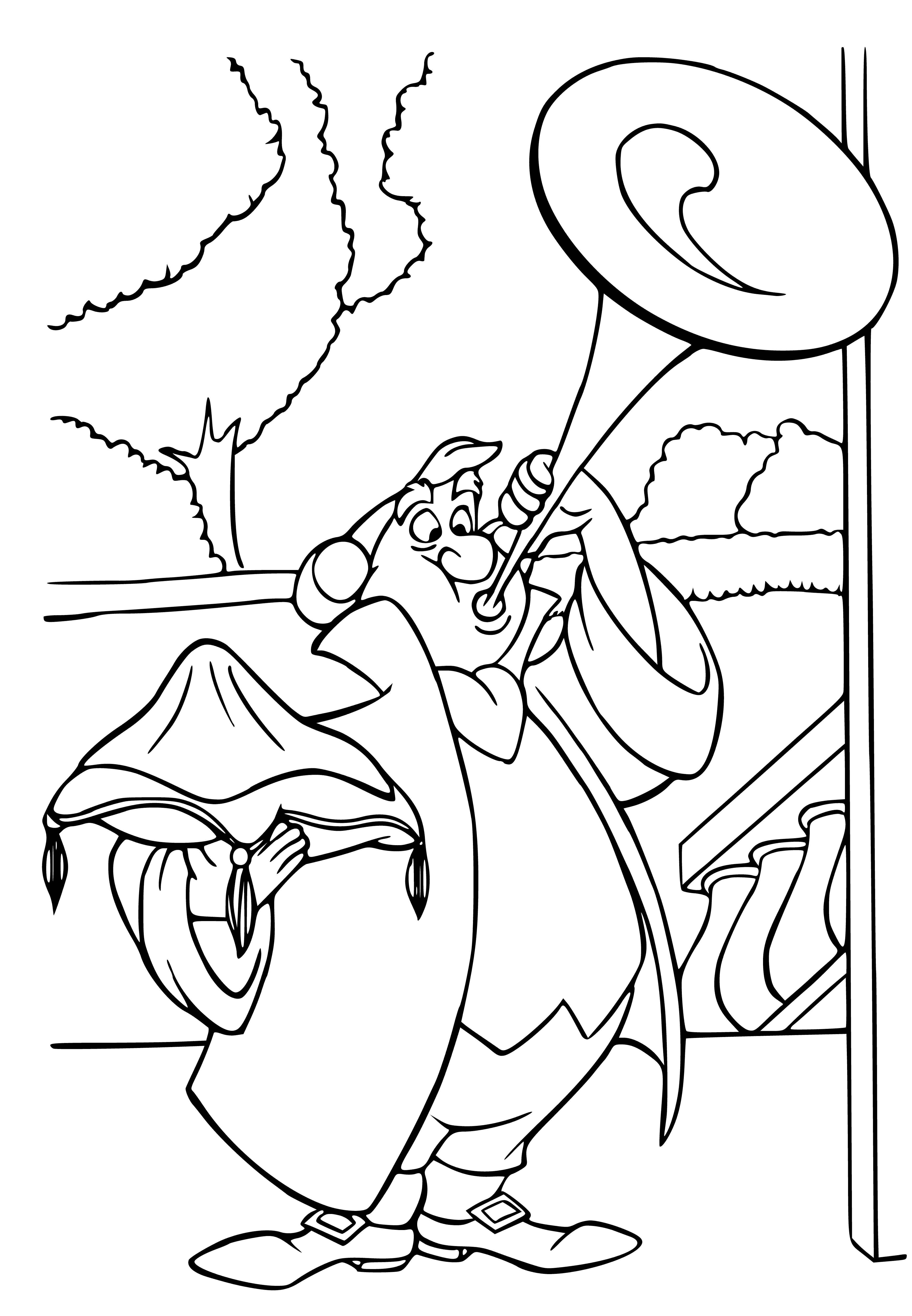 coloring page: Two women wearing crowns and long dresses, standing in front of a castle, each holding a scepter.
