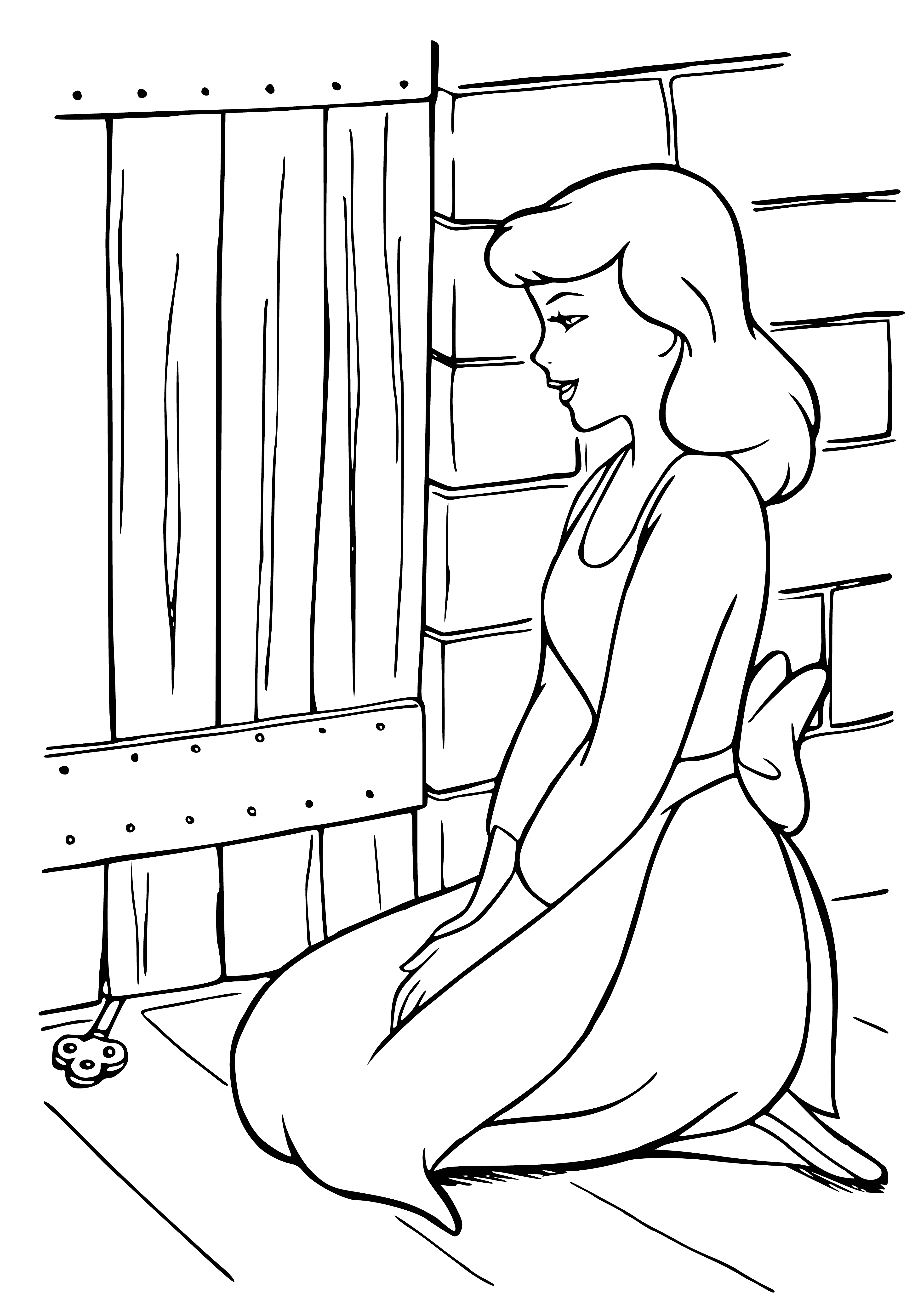 coloring page: Two women, one standing and one holding a key under the door. #coloringpage #womensneekpeek
