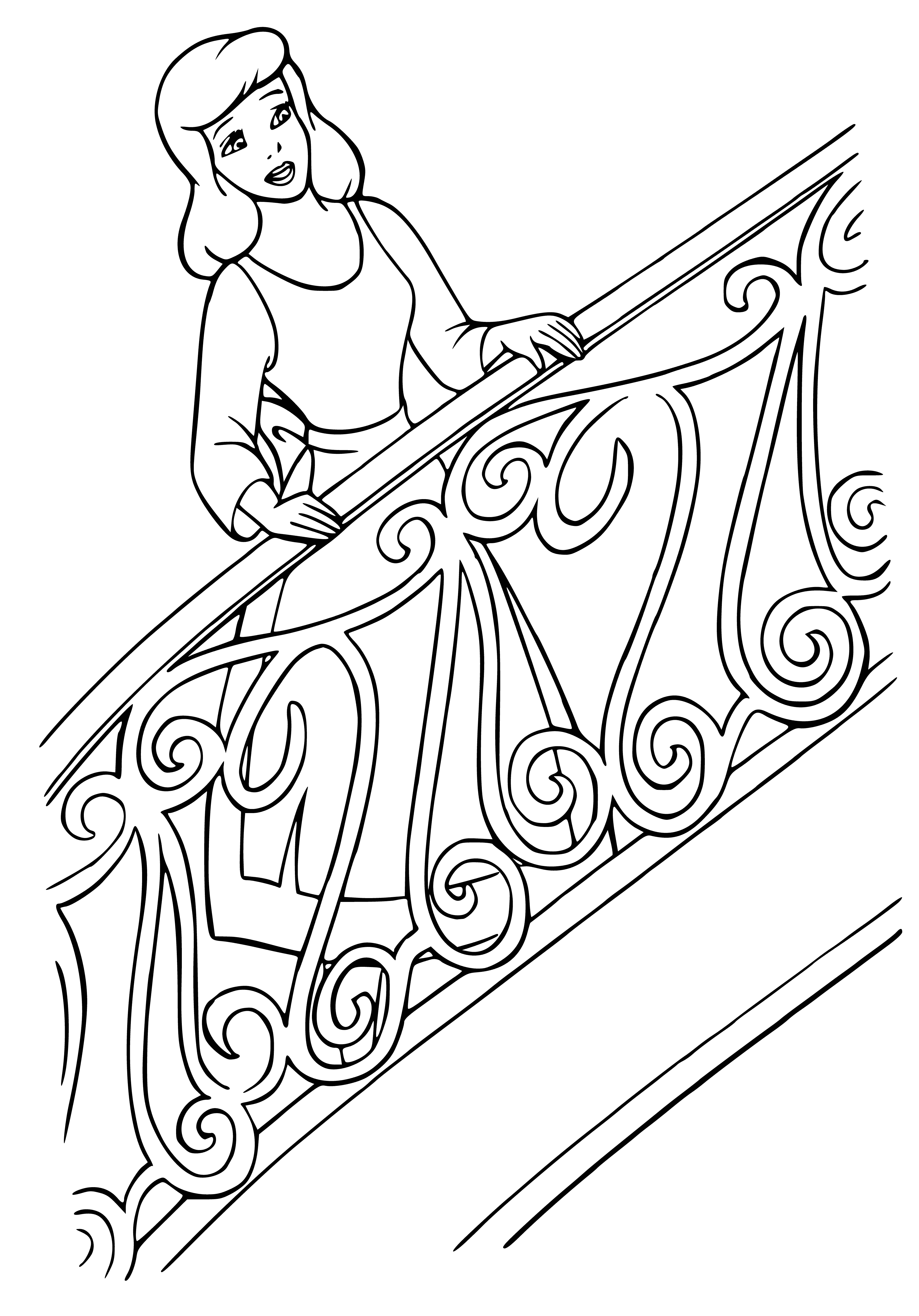 coloring page: Girl excitedly finds the perfect fit for glass slipper, fulfillment of her dreams. #GlassSlipperSaga