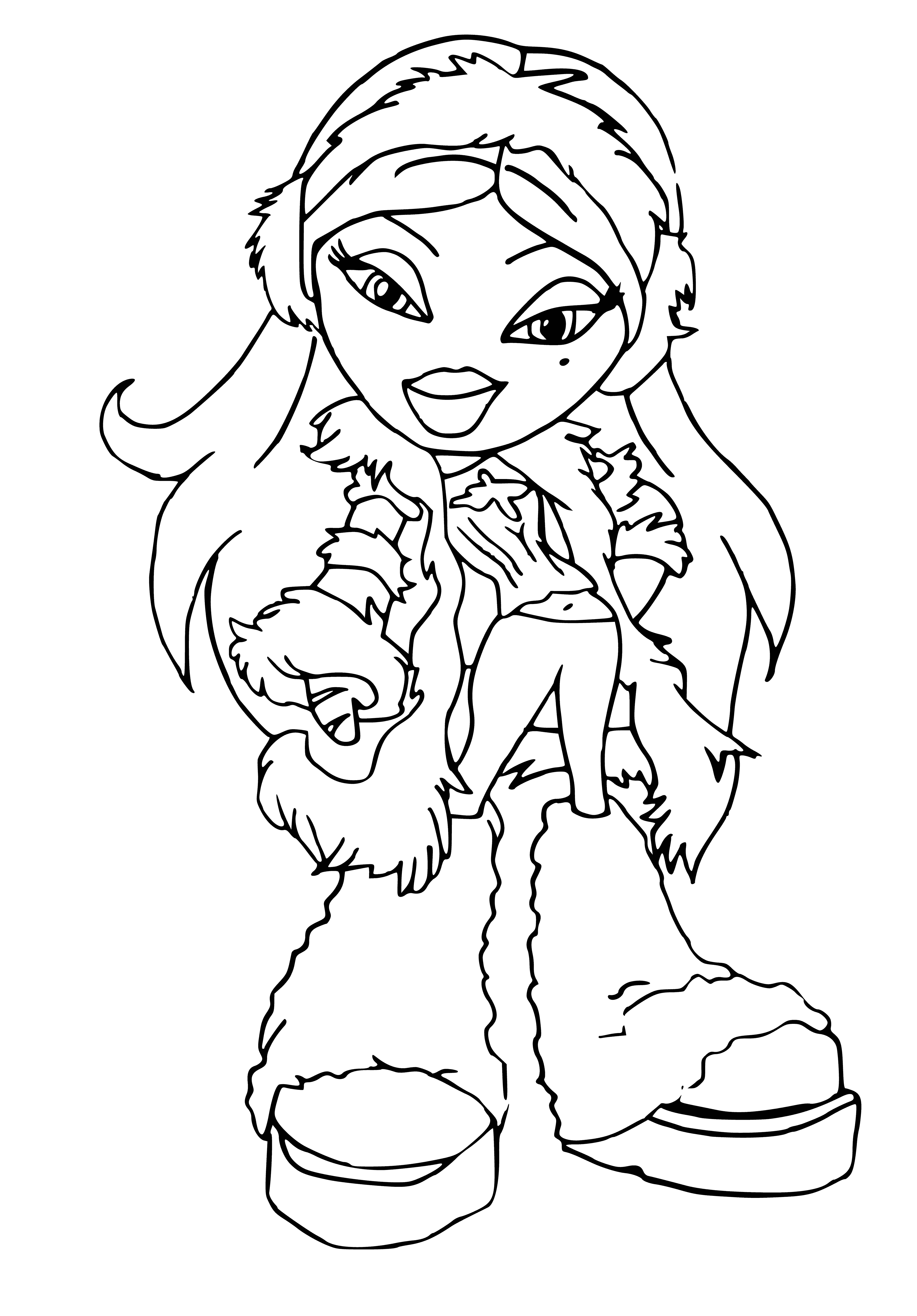 coloring page: 4 friends having winter fun, dressed for skiing & snowboarding, ready to hit the slopes & have a great time!
