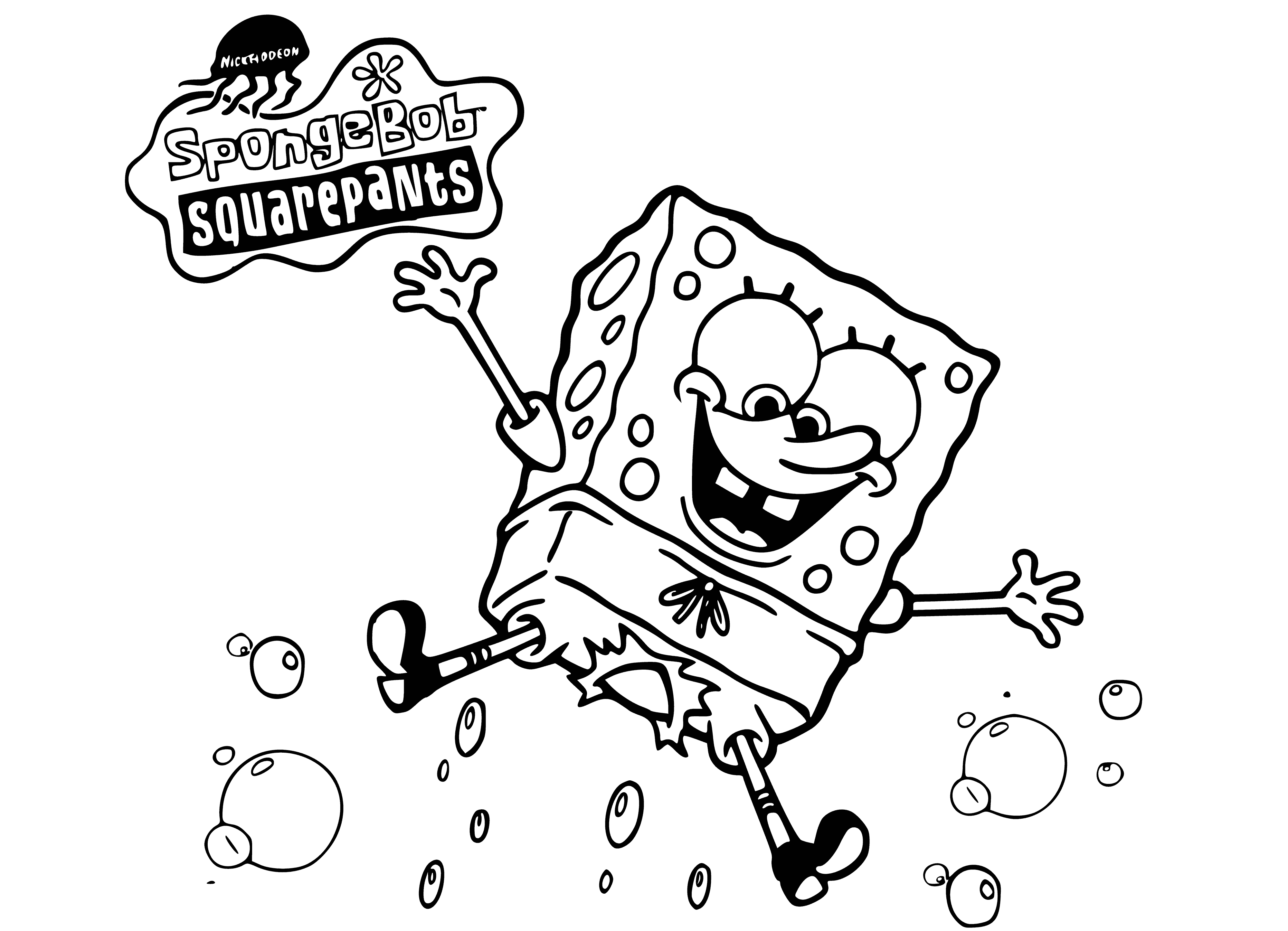 coloring page: Friendly SpongeBob loves adventures with friends in his pineapple home under the sea.