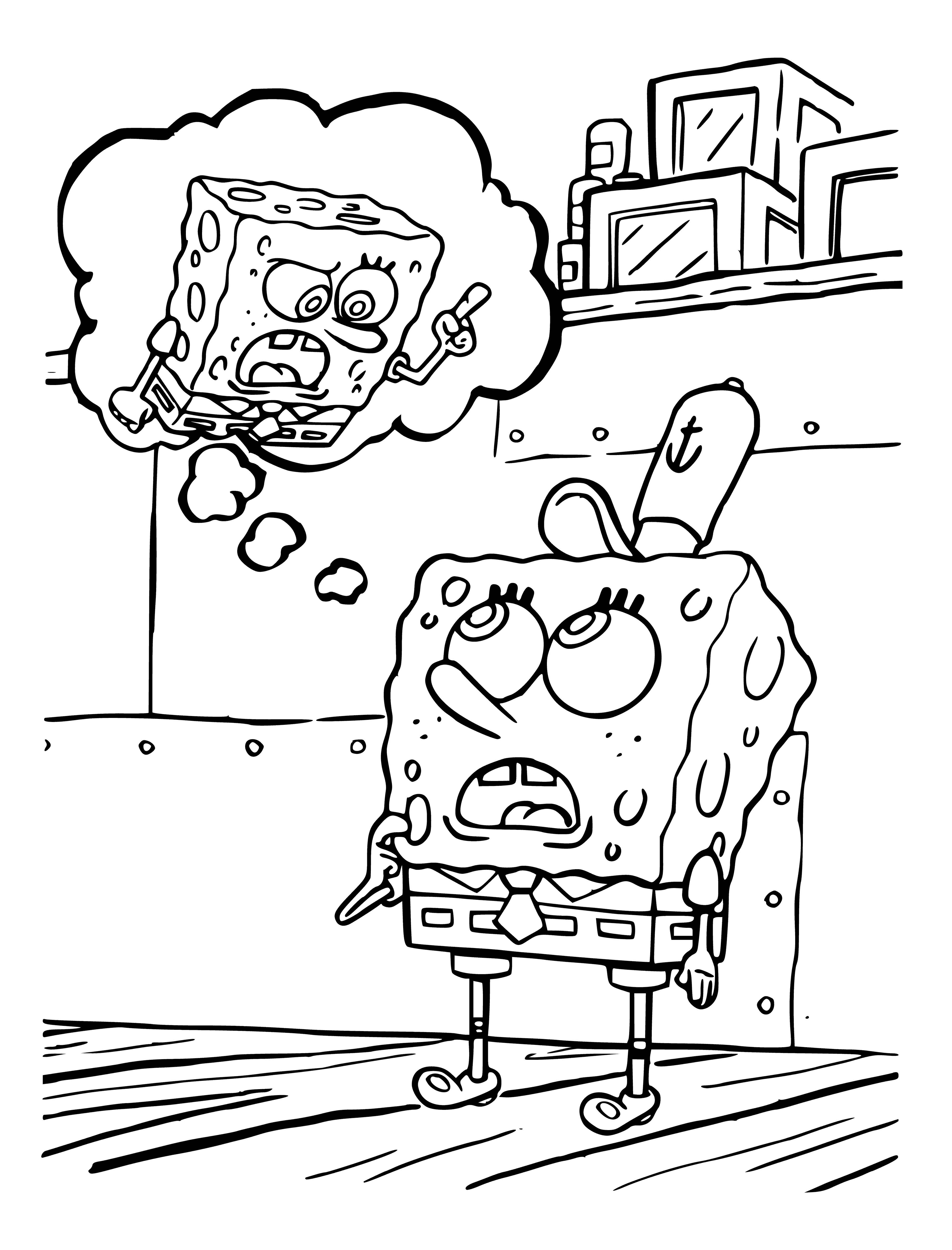 coloring page: SpongeBob is a happy, optimistic sponge who loves jellyfishing and his snail Gary. He lives in a pineapple under the sea!