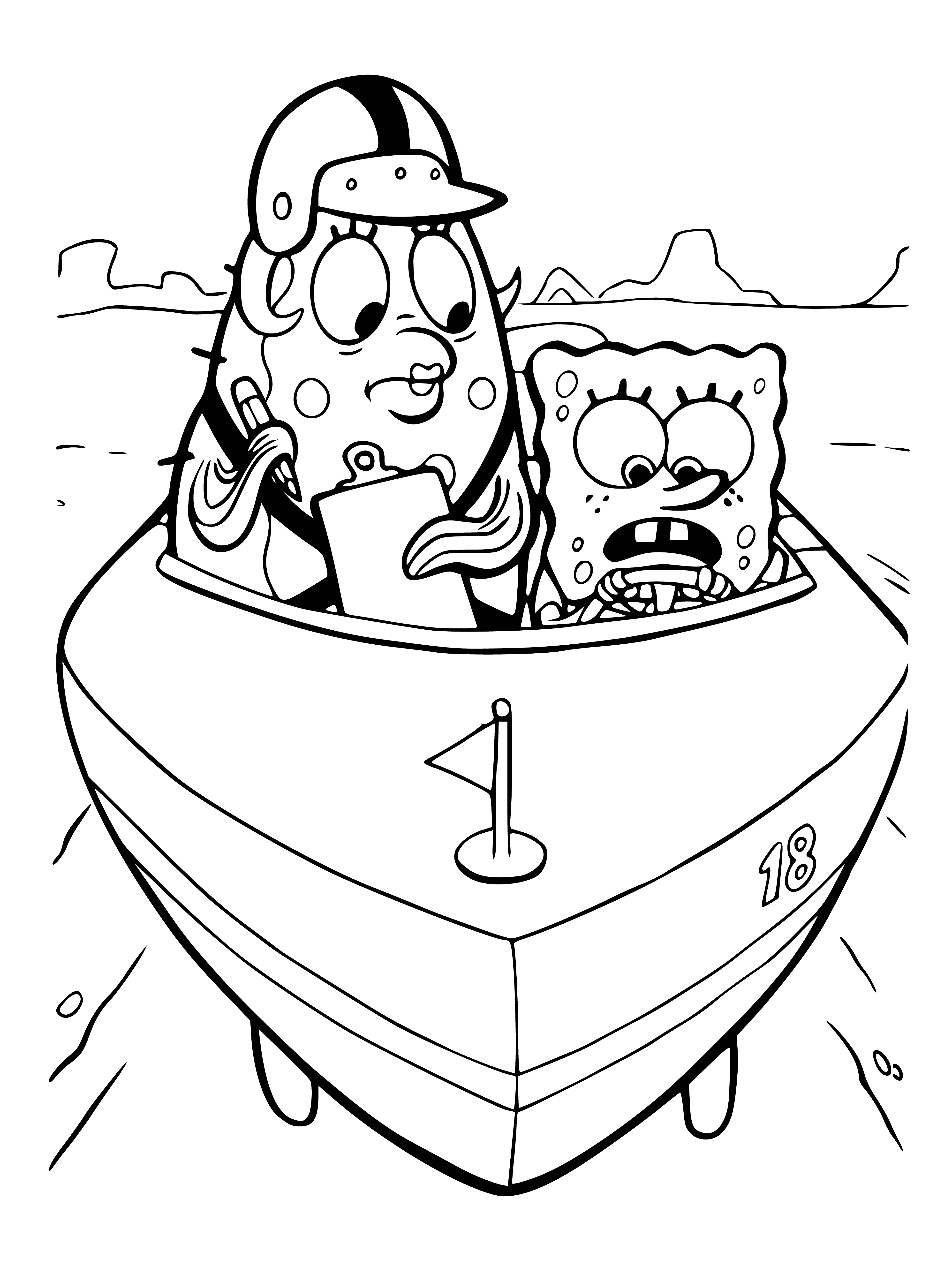 coloring page: SpongeBob is a fry cook at the Krusty Krab, loves playing the clarinet, jellyfishing, and blowing bubbles. He lives with his pet snail Gary in a pineapple under the sea.