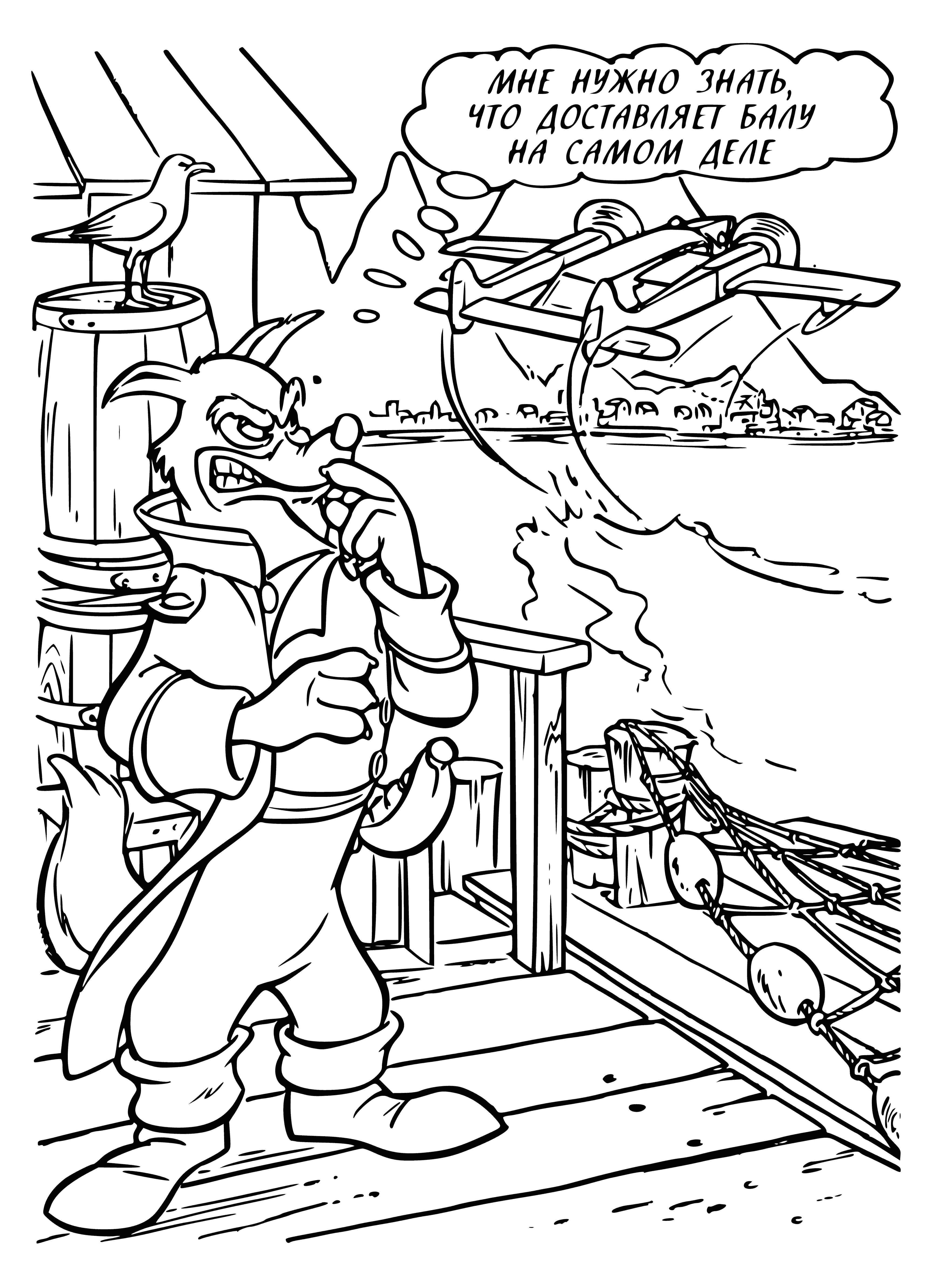 coloring page: Pirate stands confidently on a map, planning journey to several islands. Embarking on a thrilling adventure!