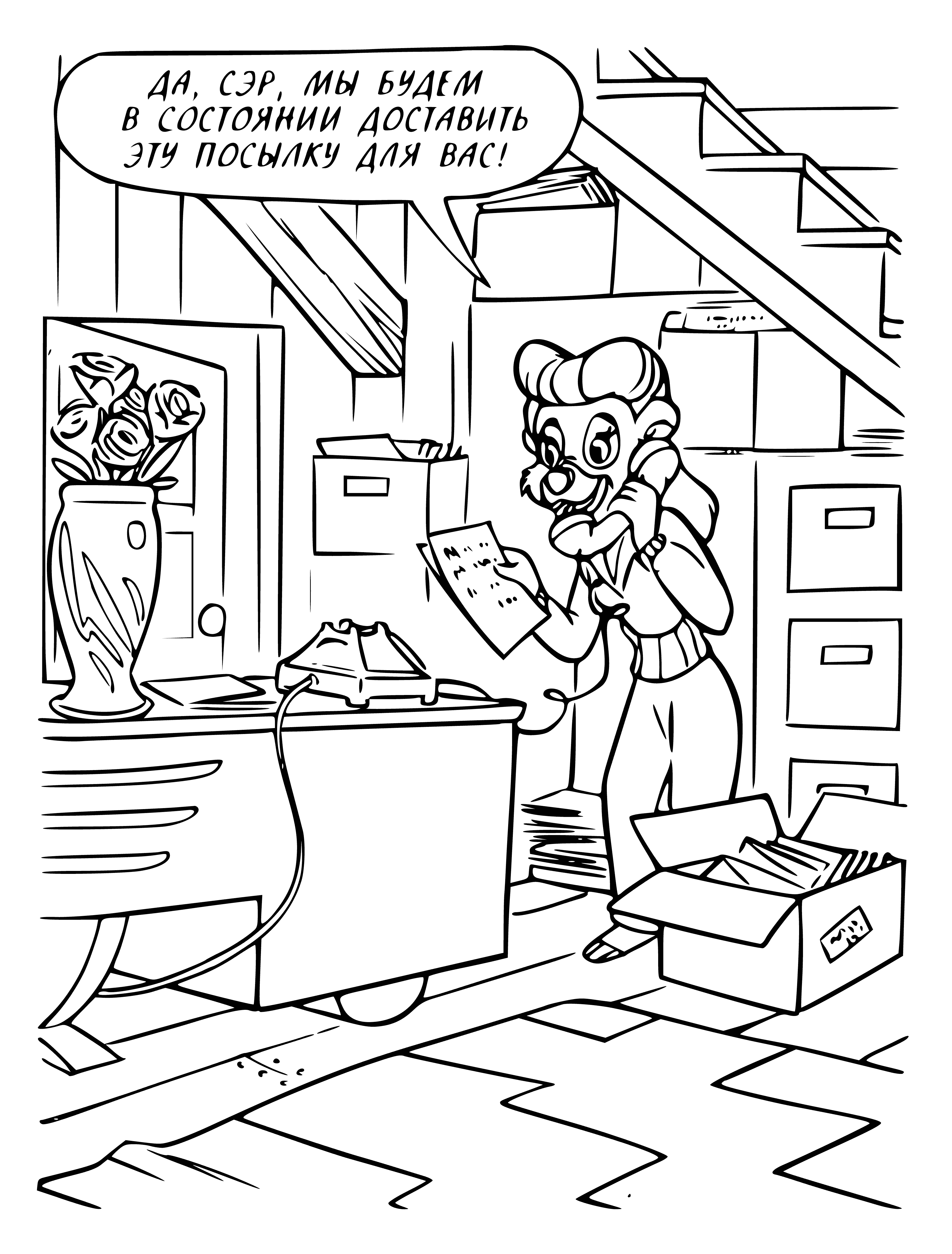 coloring page: Rebecca takes customer orders, records them, and sends them to the kitchen.