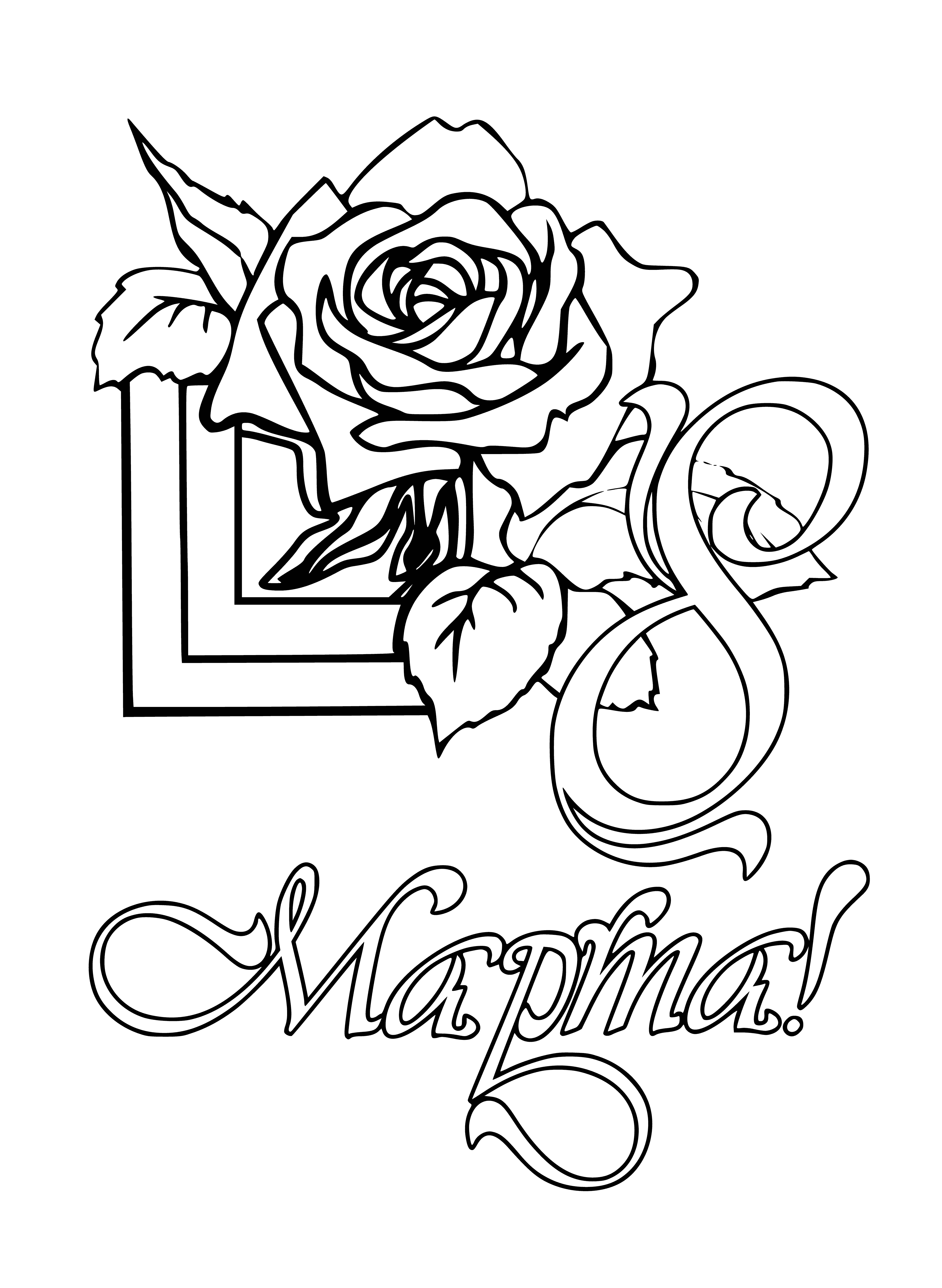 coloring page: Person holds a rose to celebrate International Women's Day (3/8), honoring Suffragettes, civil rights leaders & others who made an impact.
