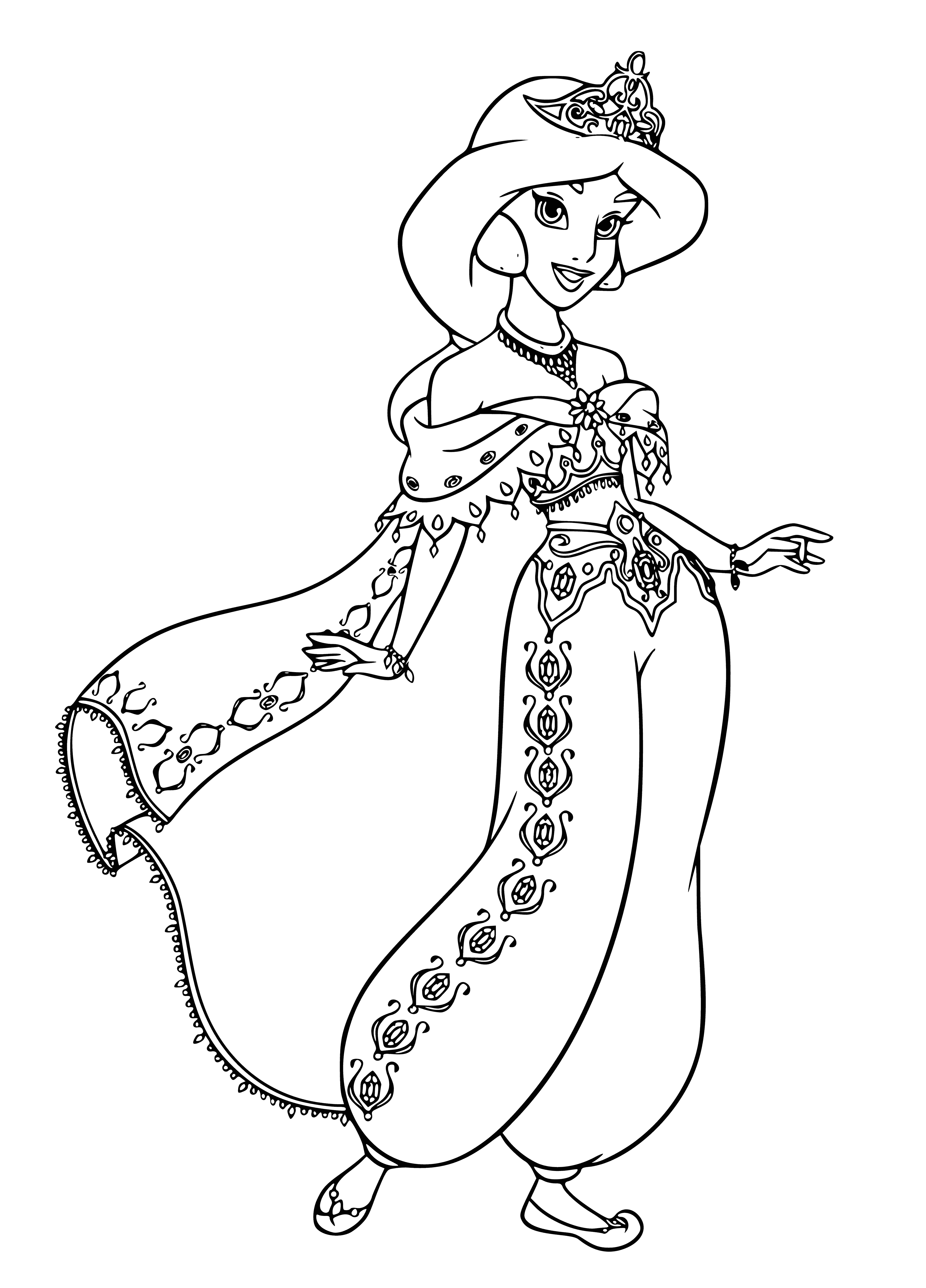 coloring page: Pretty purple ensemble of long tunic, baggy pants & light shoes--perfect for any occasion!
