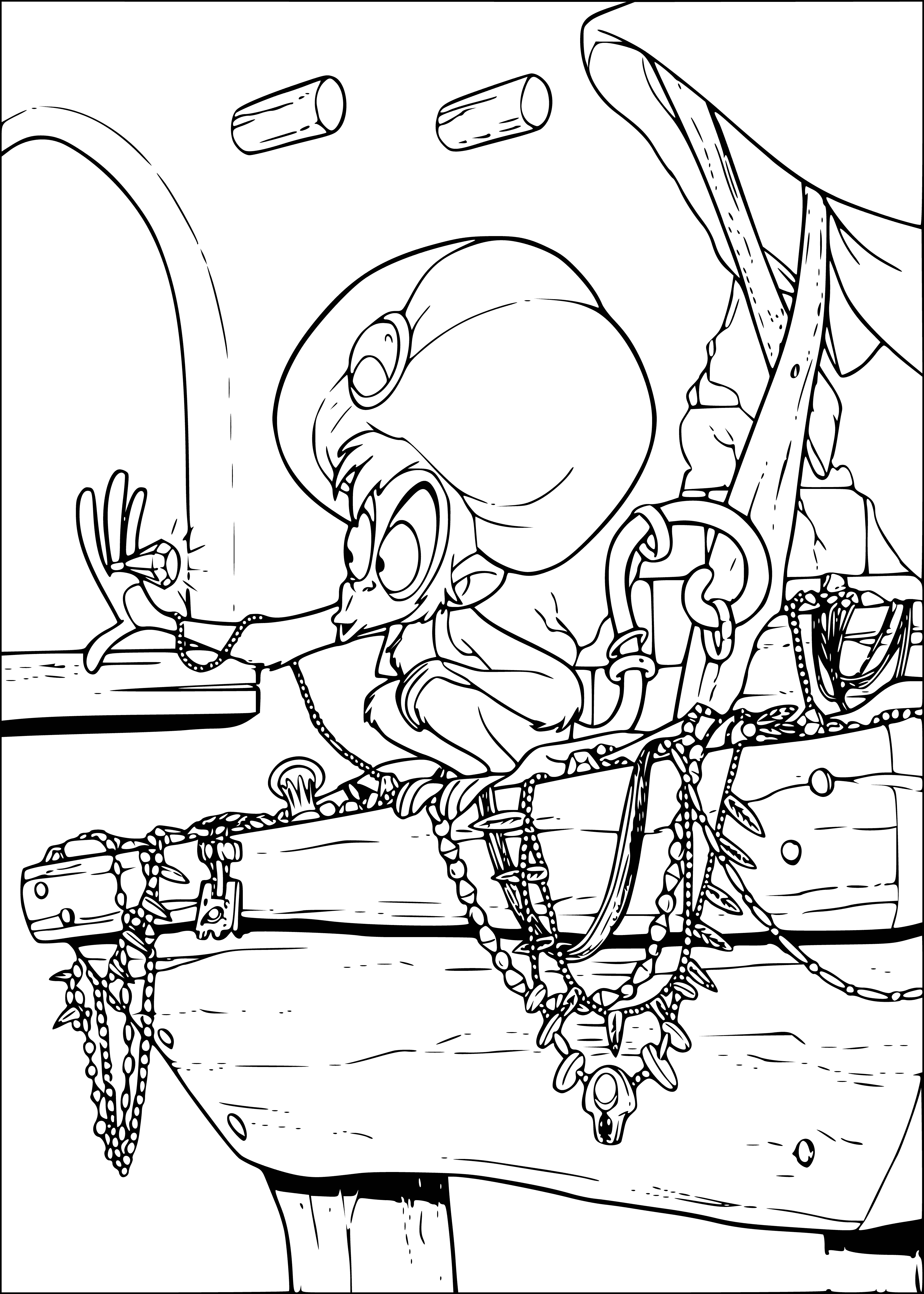 coloring page: Abu steals a loaf of bread in Aladdin - a small, monkey-like creature with brown fur and a mischievous expression.