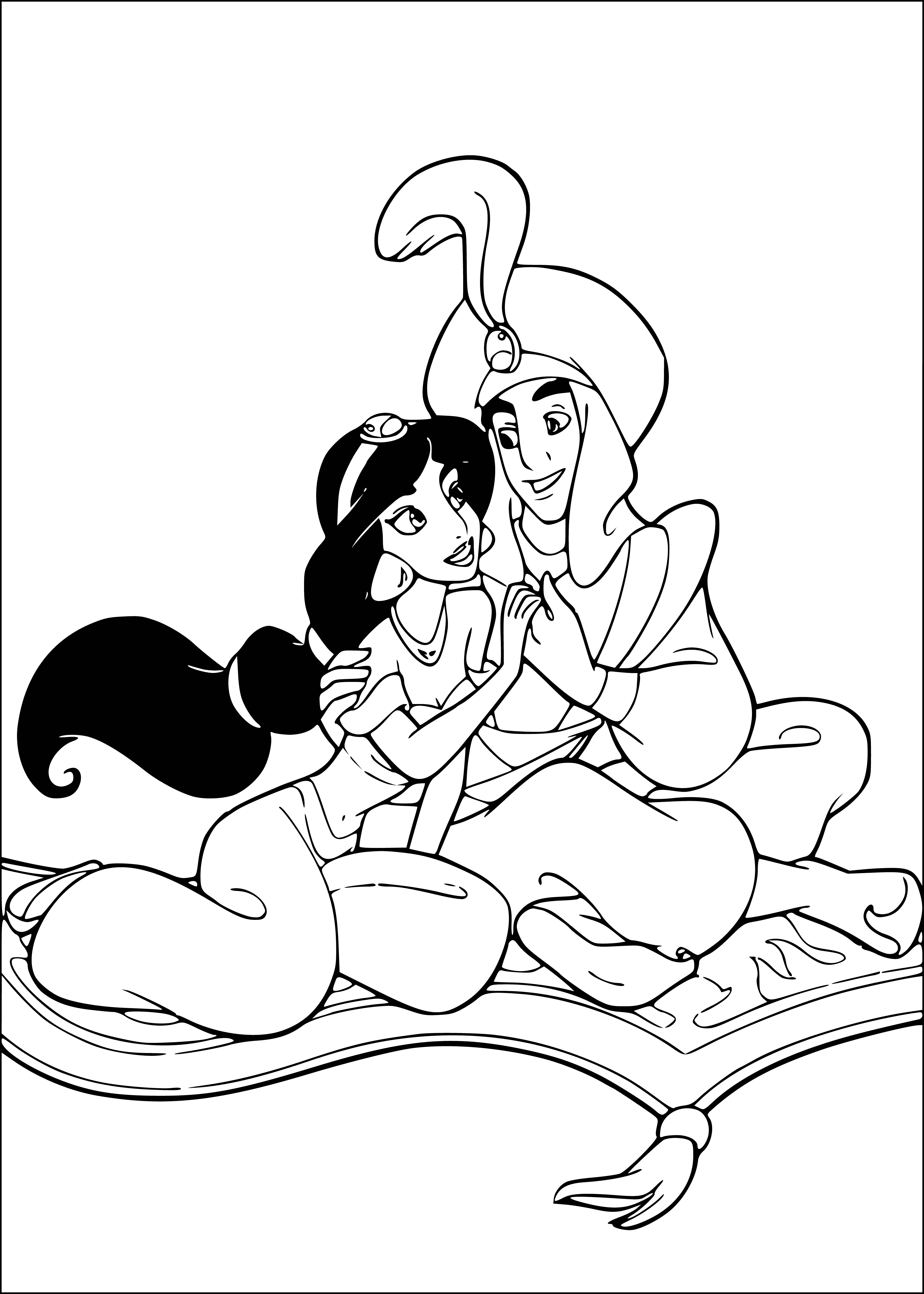 On a flying carpet coloring page