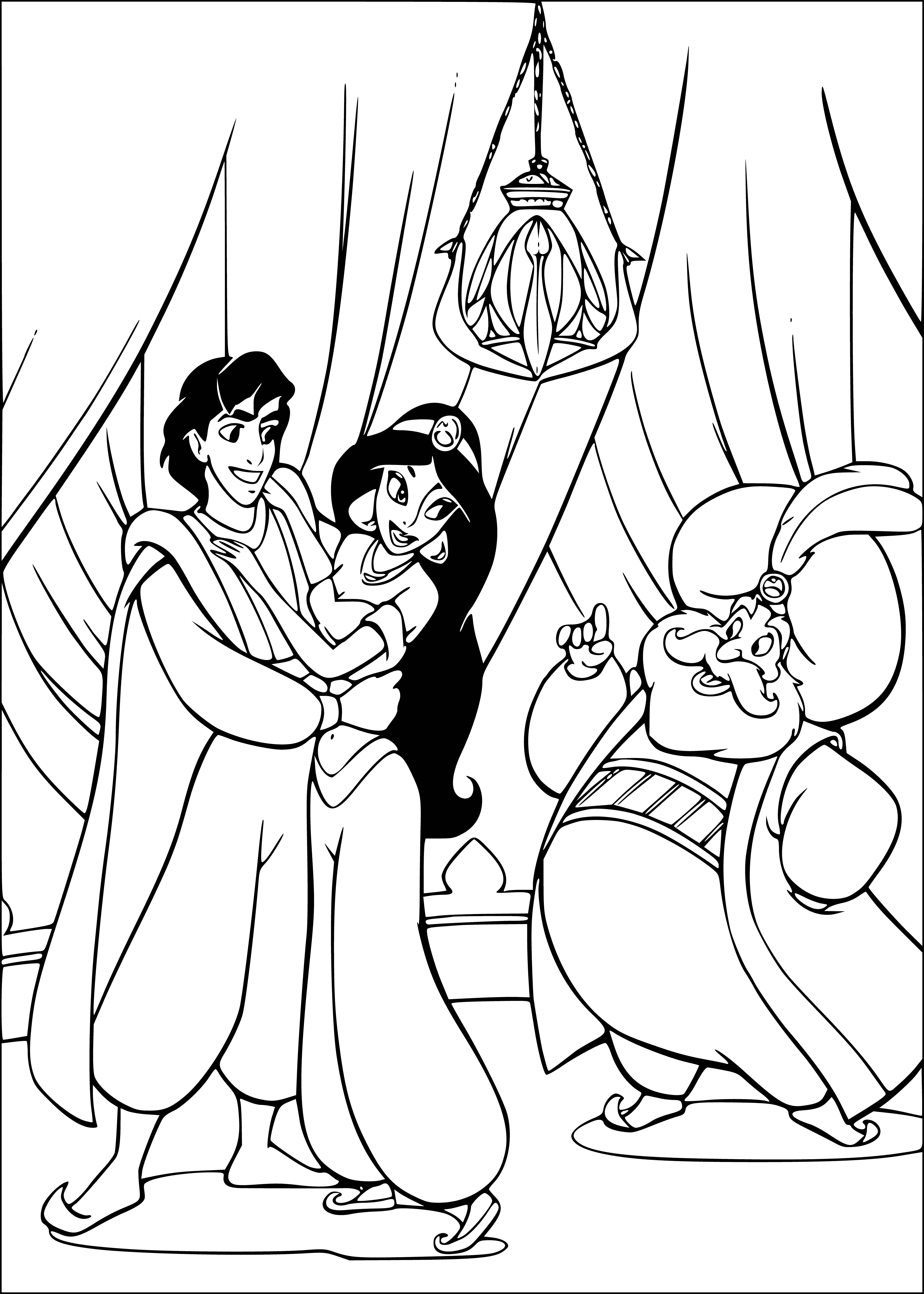 Jasmine and Aladdin coloring page