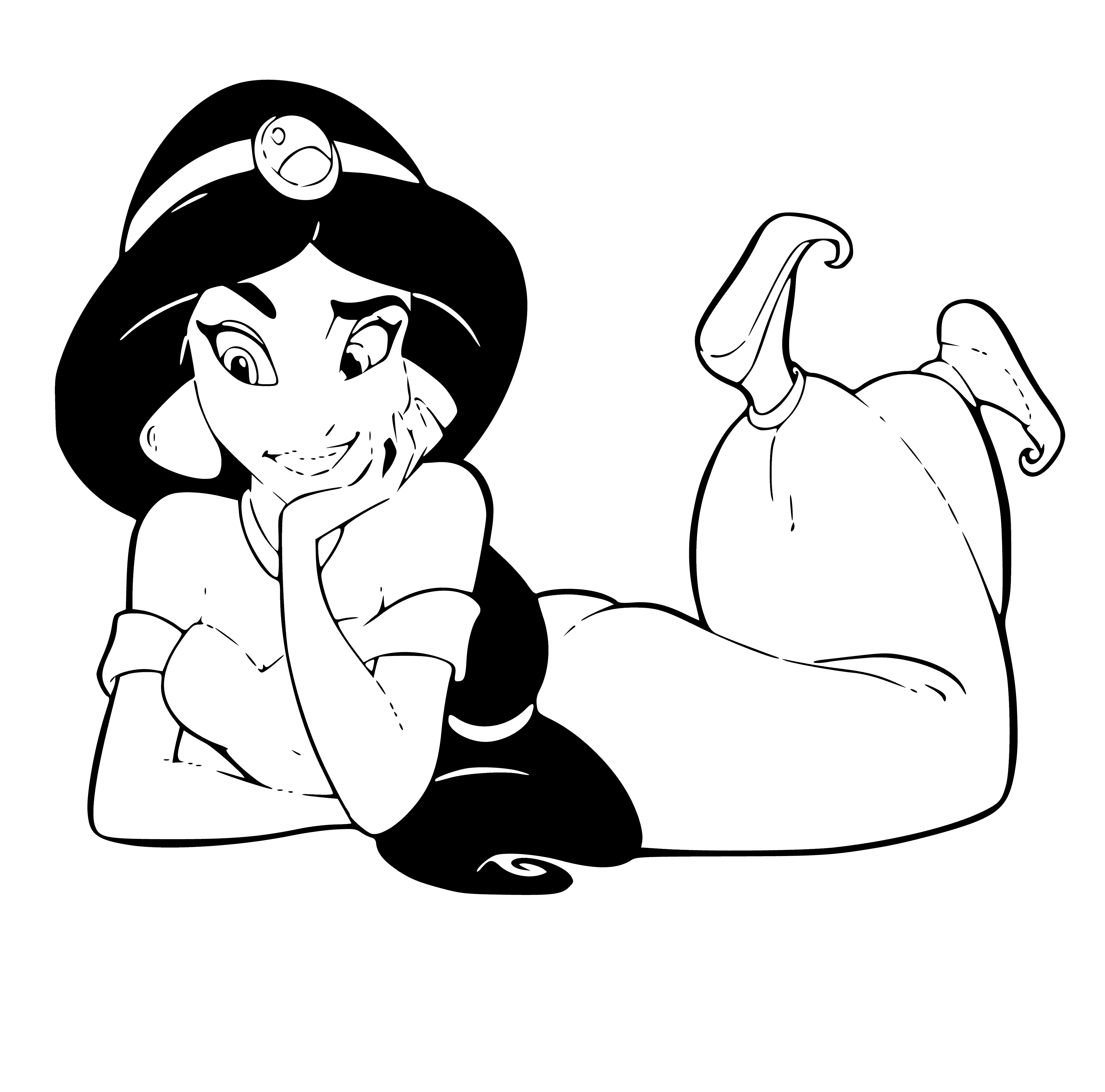 coloring page: Jasmine stands in a purple and gold outfit, arms crossed before a large window. #Disney #Aladdin #ColoringPage