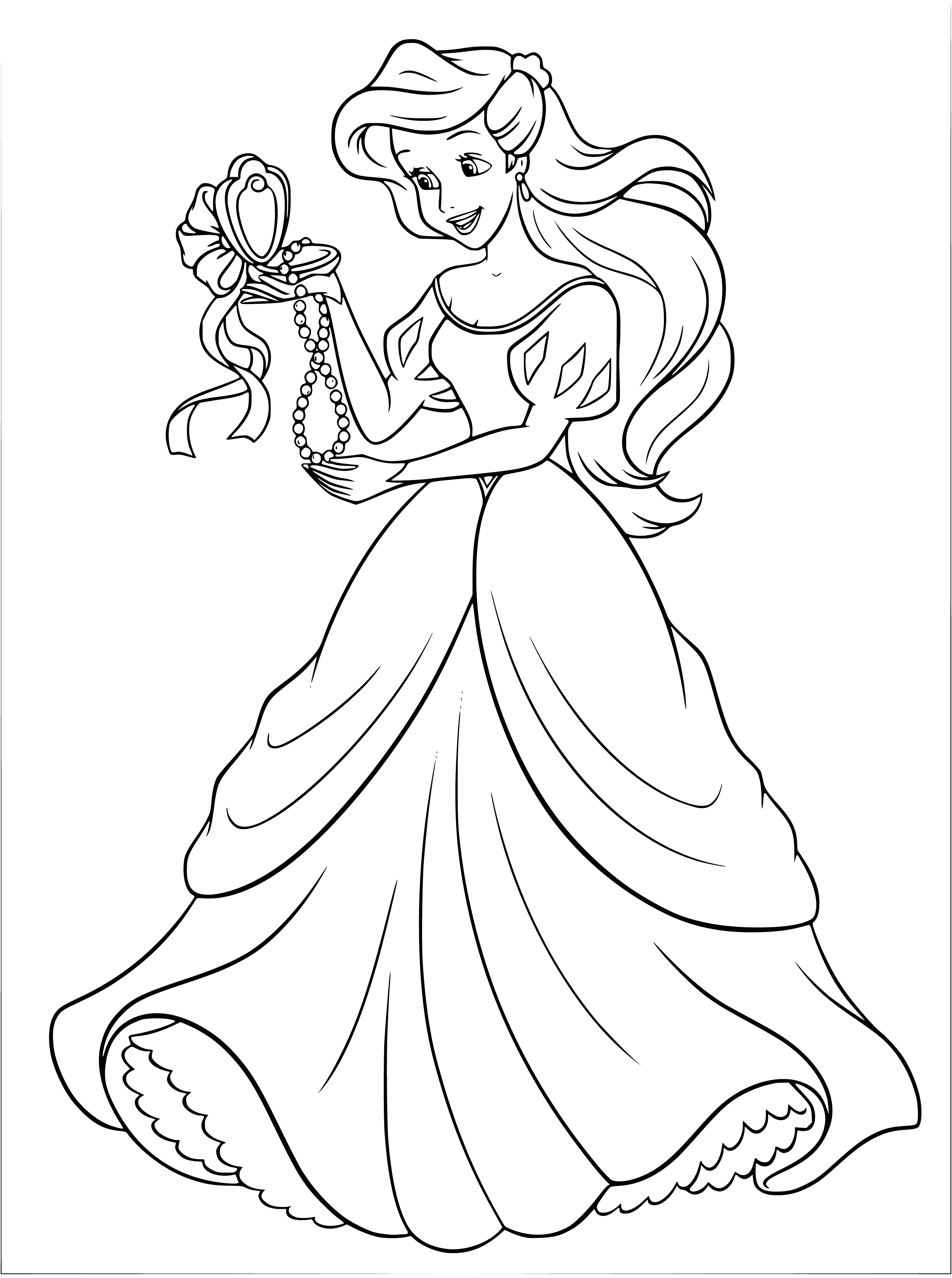 coloring page: Mermaid Ariel stands in the ocean, surrounded by blue water and her long, red hair. #Mermay