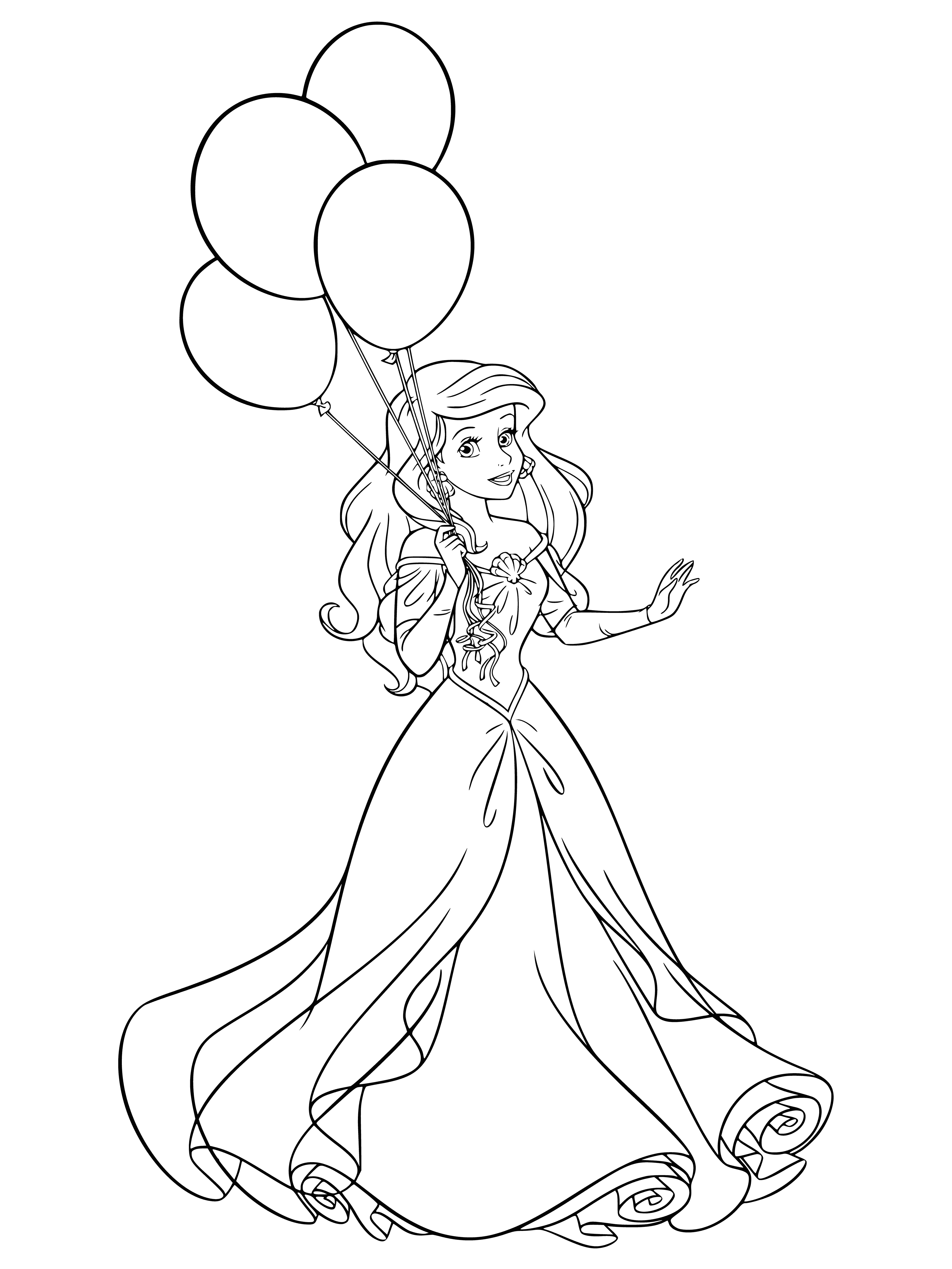 Mermaid with balloons coloring page
