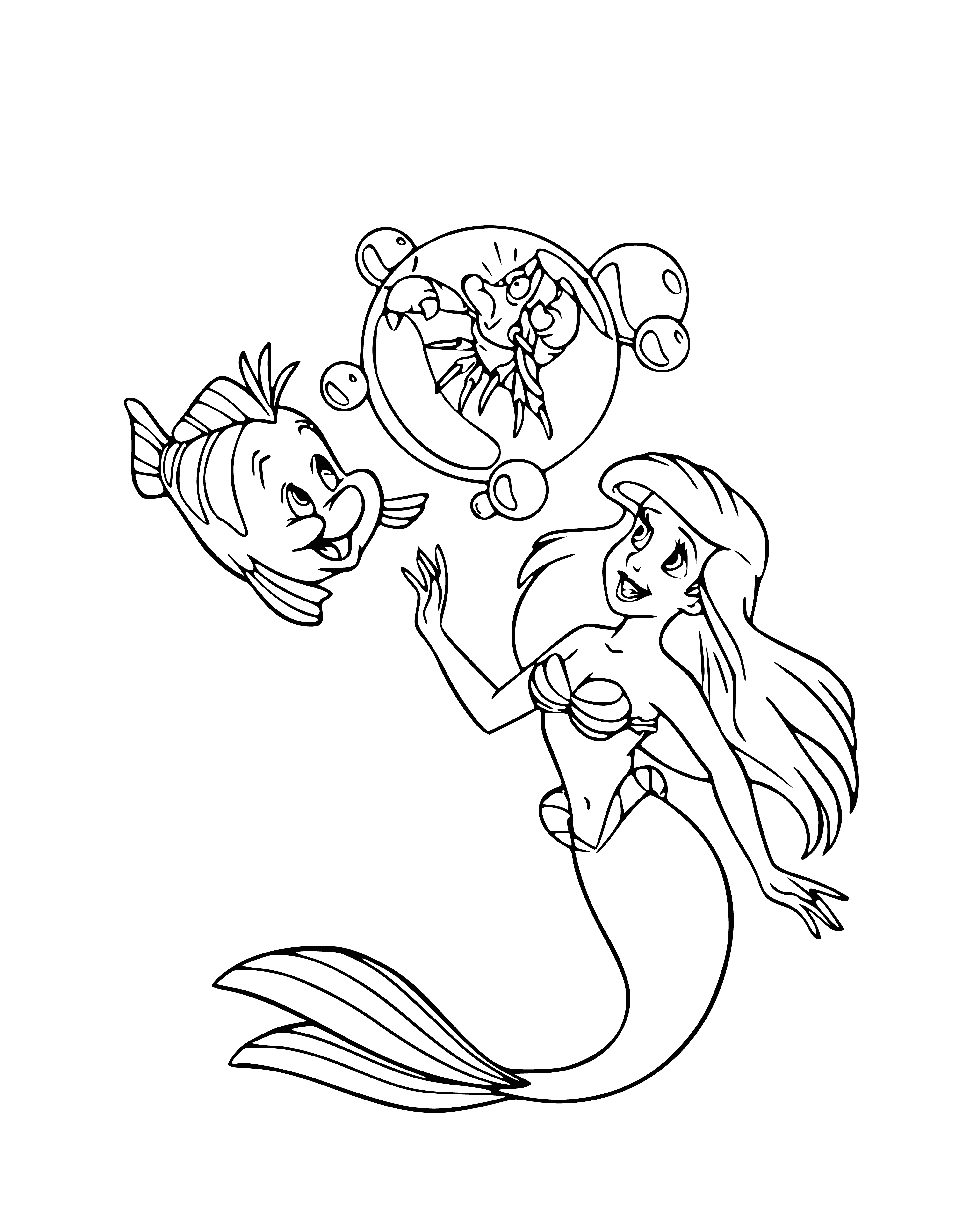 coloring page: Sebastian is a small, red lobster with black spots and pincers inside a bubble. #characterdescription