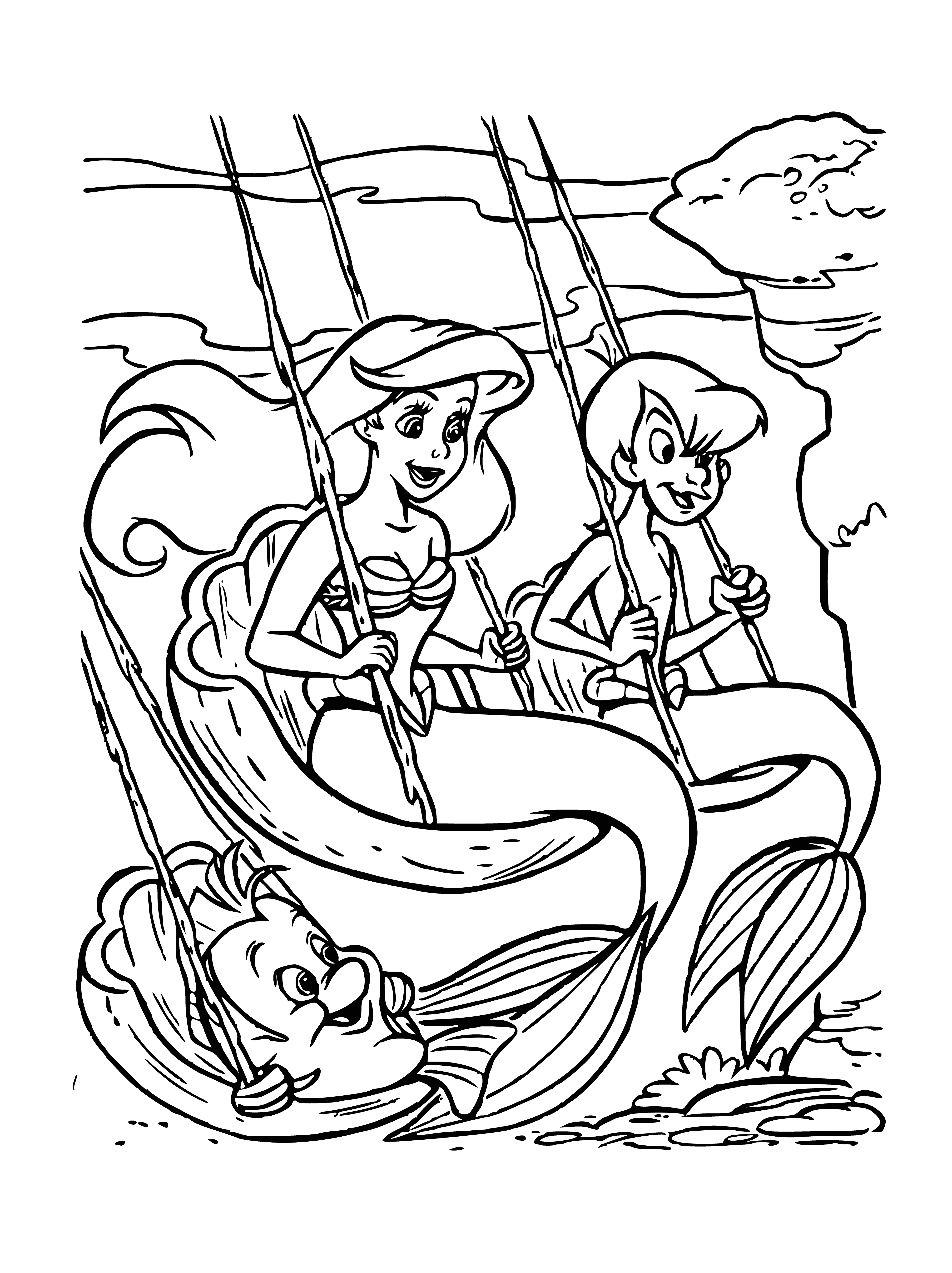 The little mermaid with a friend coloring page