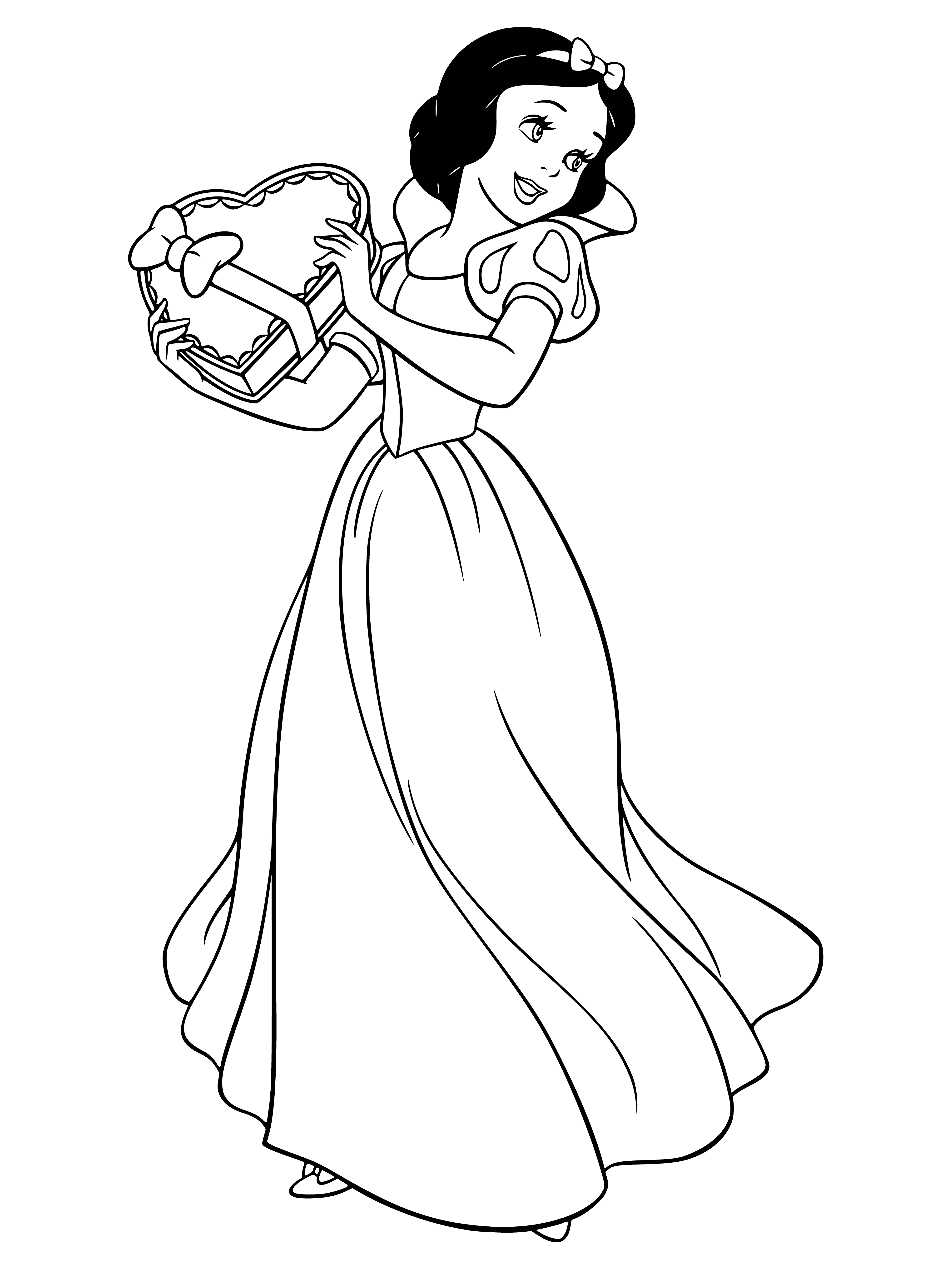 Snow white with a gift coloring page
